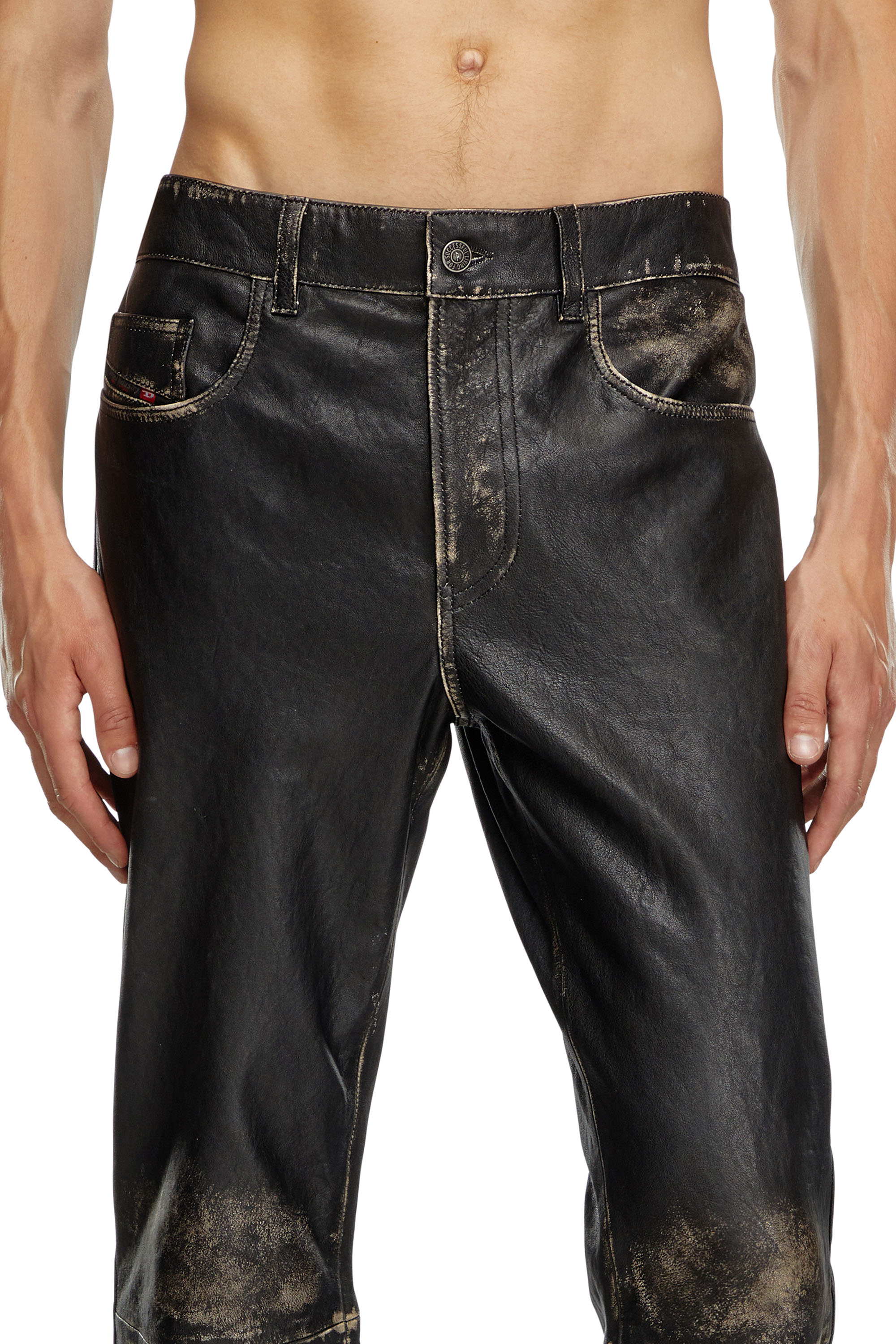 Diesel - P-BLIXIA, Man Distressed leather pants in Black - Image 4