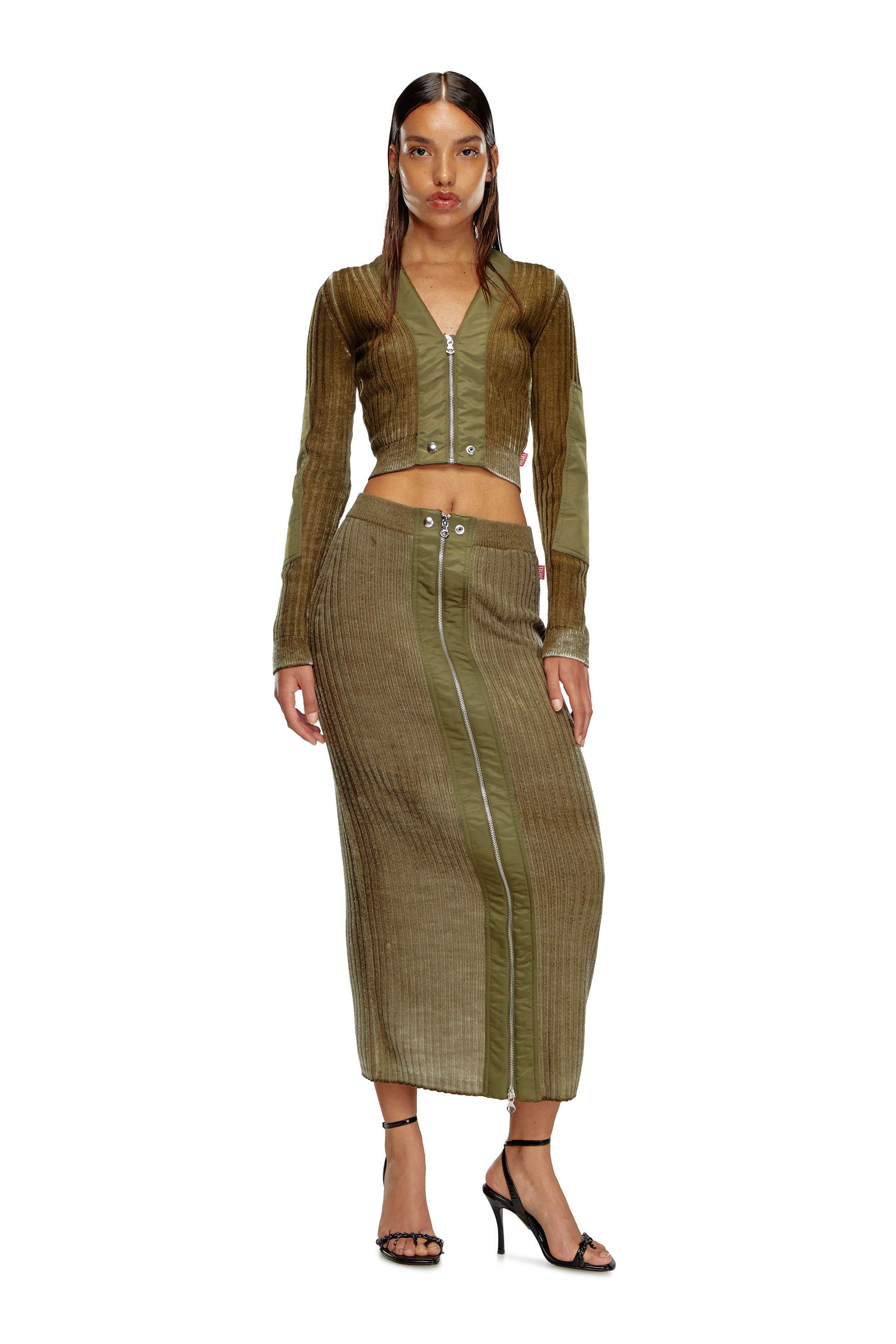 Diesel - M-ASERA, Femme Cardigan crop en laine avec bordures en nylon in Vert - Image 2