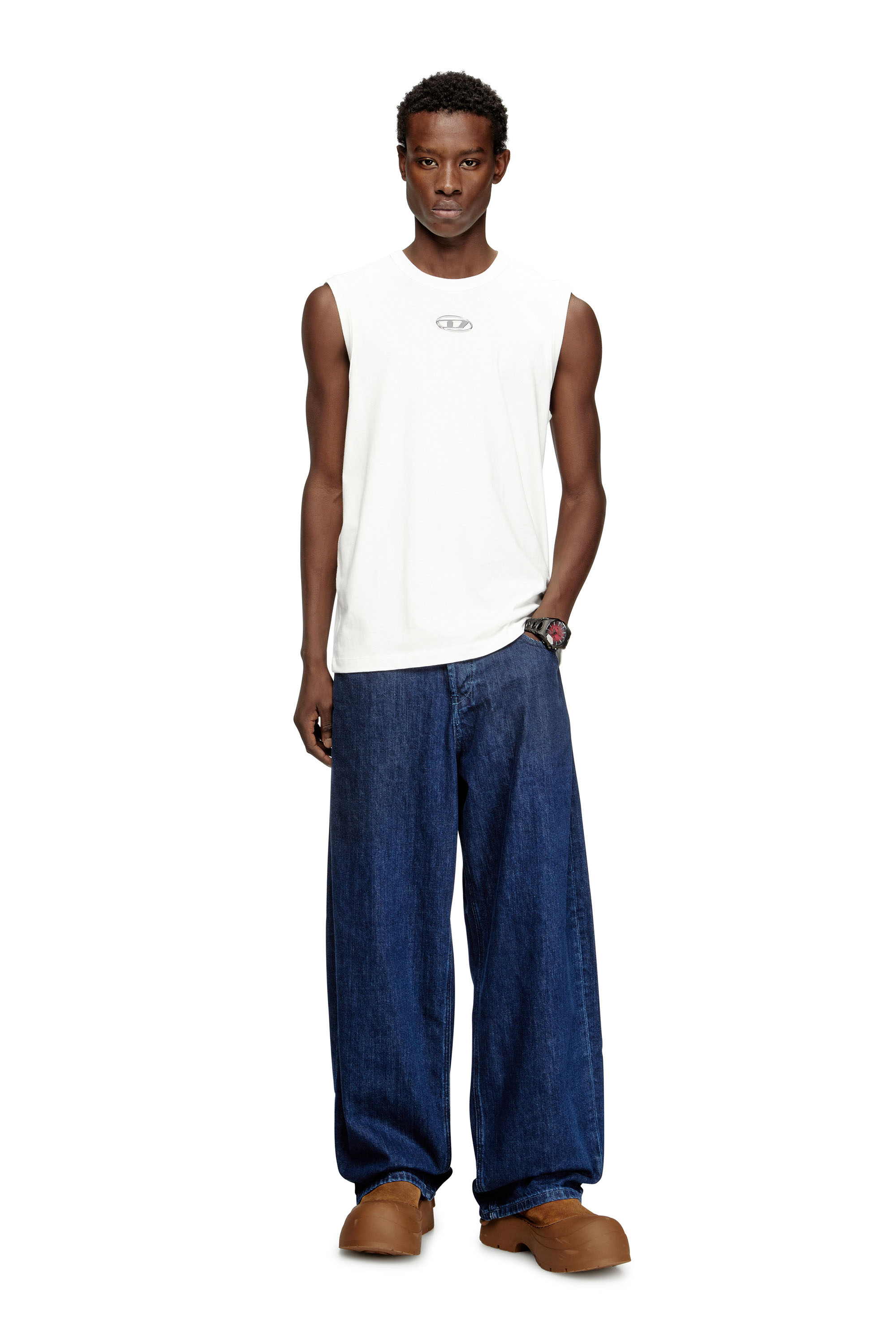 Diesel - T-BISCO-IOD, Haut en coton sans manches avec Ovale D métallique Homme in Blanc - 2