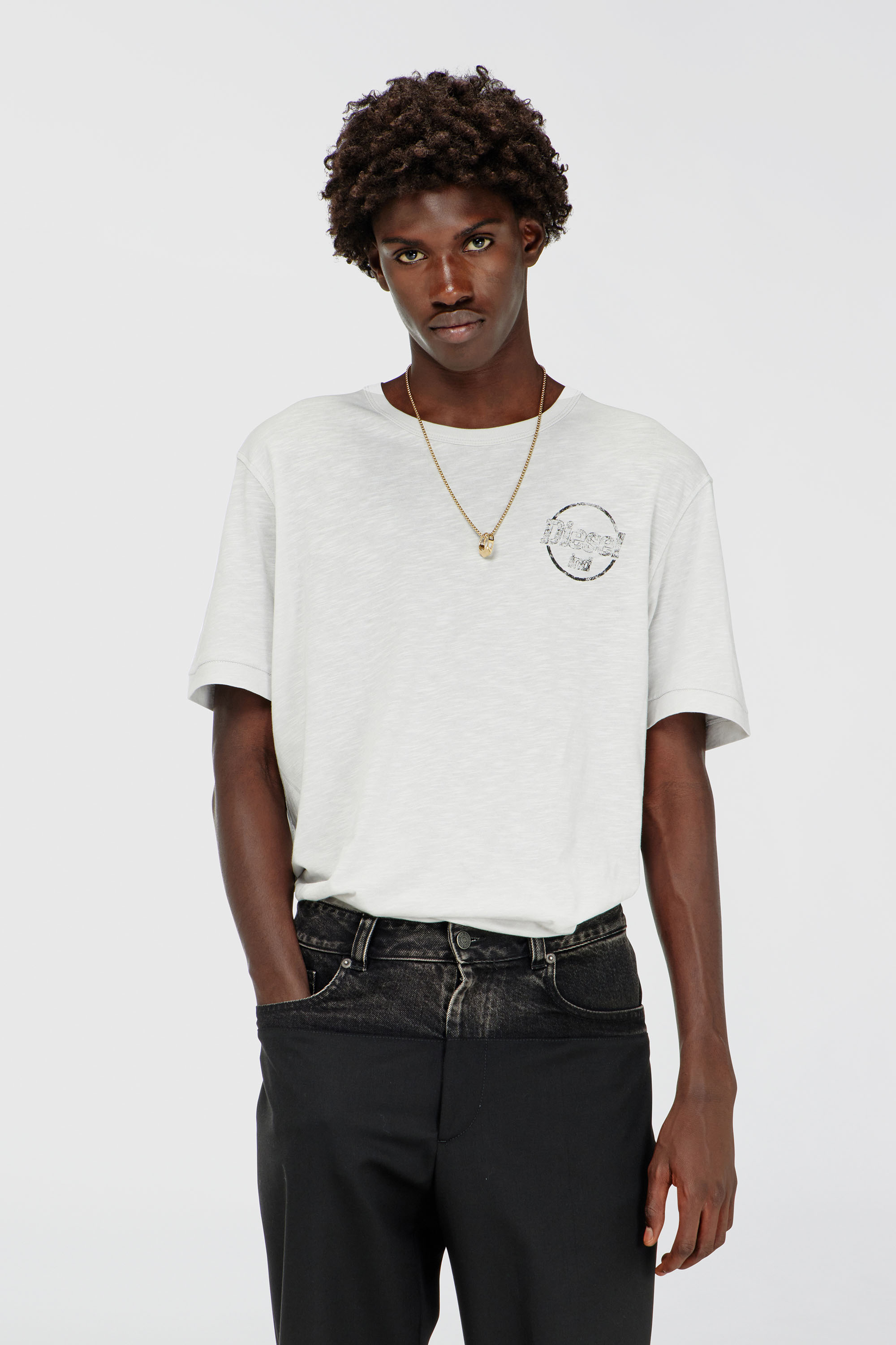 Diesel - T-ADJUST-B11, Man's T-shirt in slub jersey with crack print in White - 3