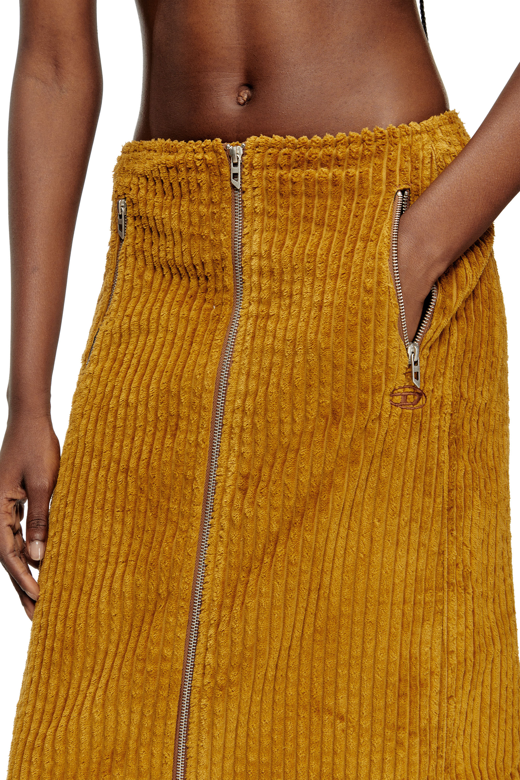 Diesel - O-LLIPOP, Jupe midi en coton avec zip Femme in Marron - 4