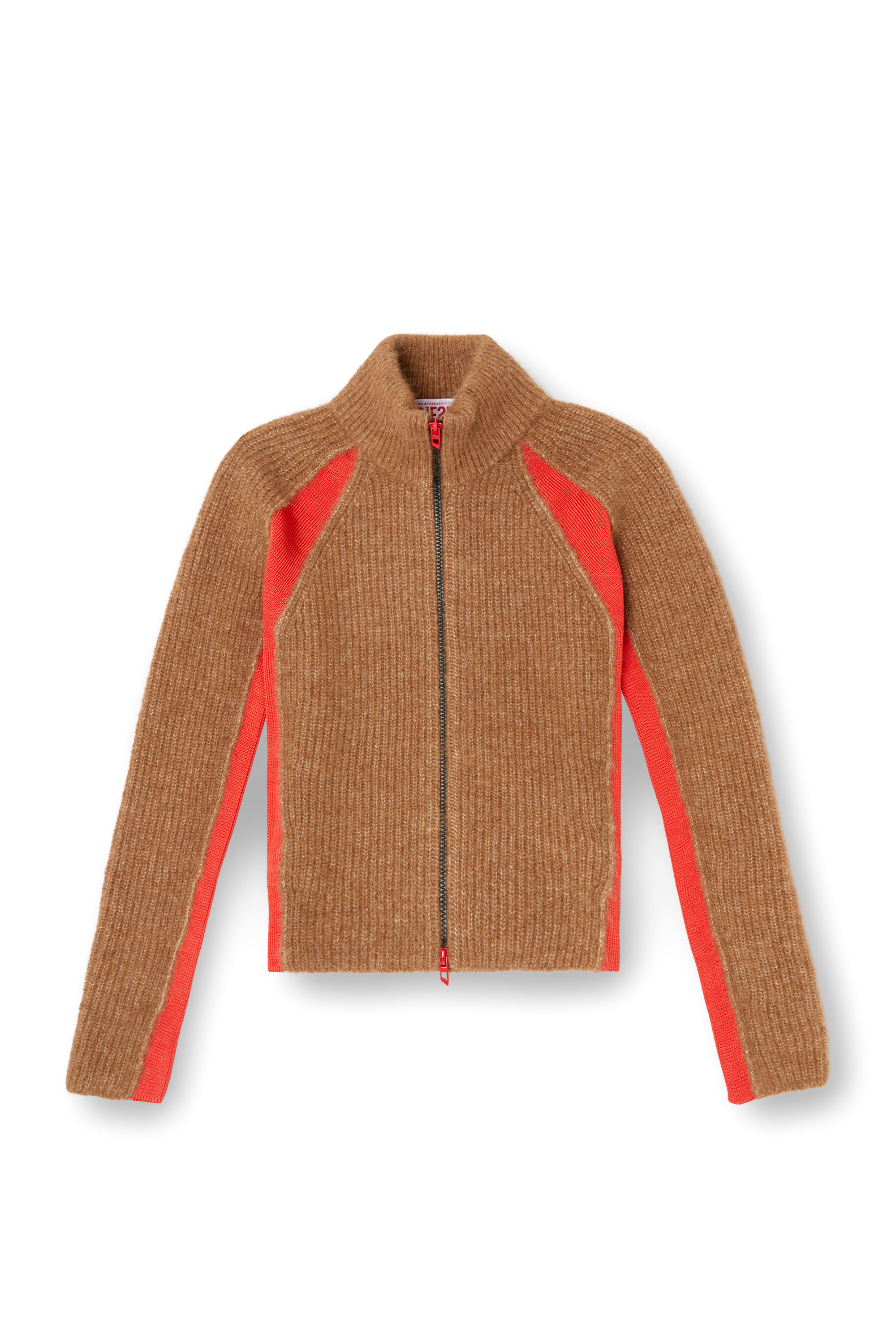 Diesel - M-LOUISE, Cardigan en mélange d'alpaga avec inserts contrastants Femme in Marron - 2