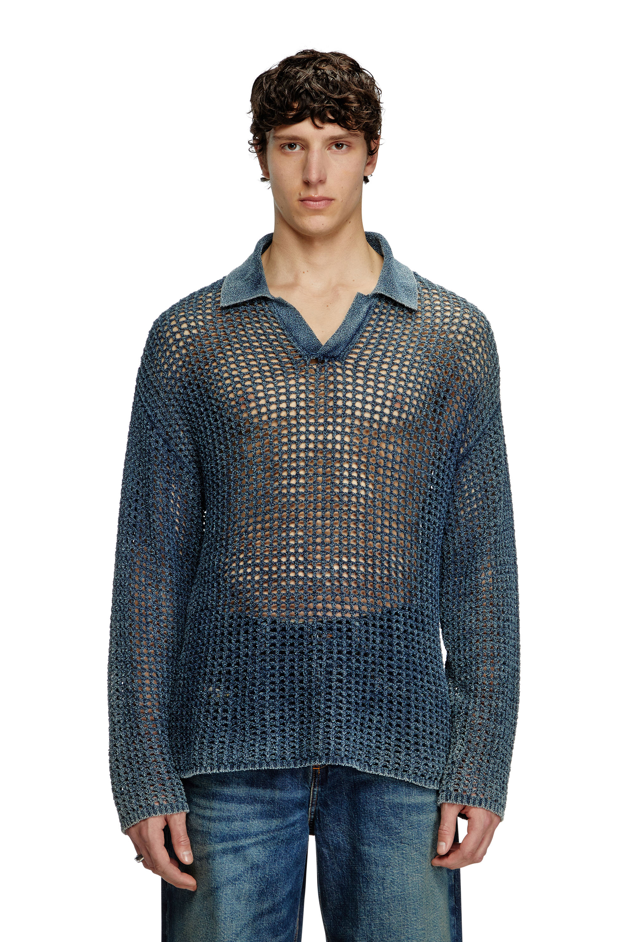 Diesel - K-SQUARED, Pull polo en tricot ouvert en fil de denim Homme in ToBeDefined - 1