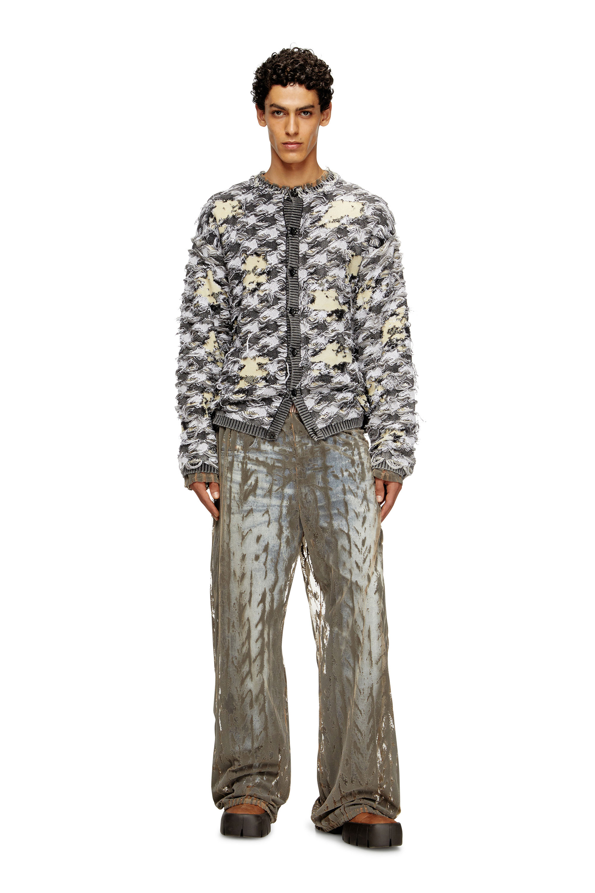 Diesel - K-VALBOR, Gilet en jacquard pied-de-poule dévoré Homme in Polychrome - 1