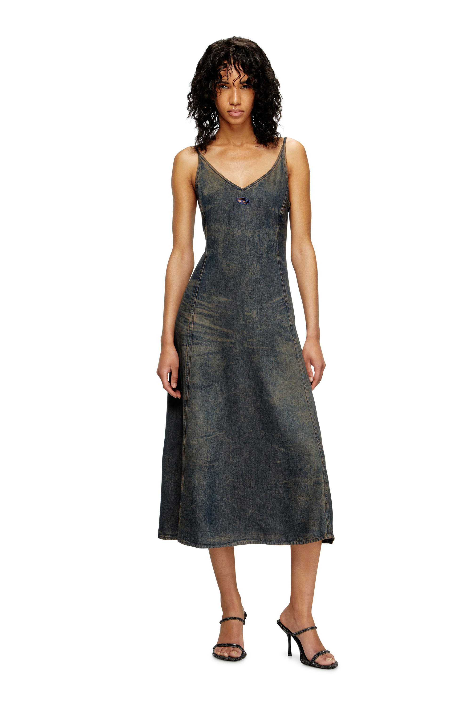 Diesel - DE-BELD-S, Robe midi en denim fluide effet sali Femme in ToBeDefined - 2