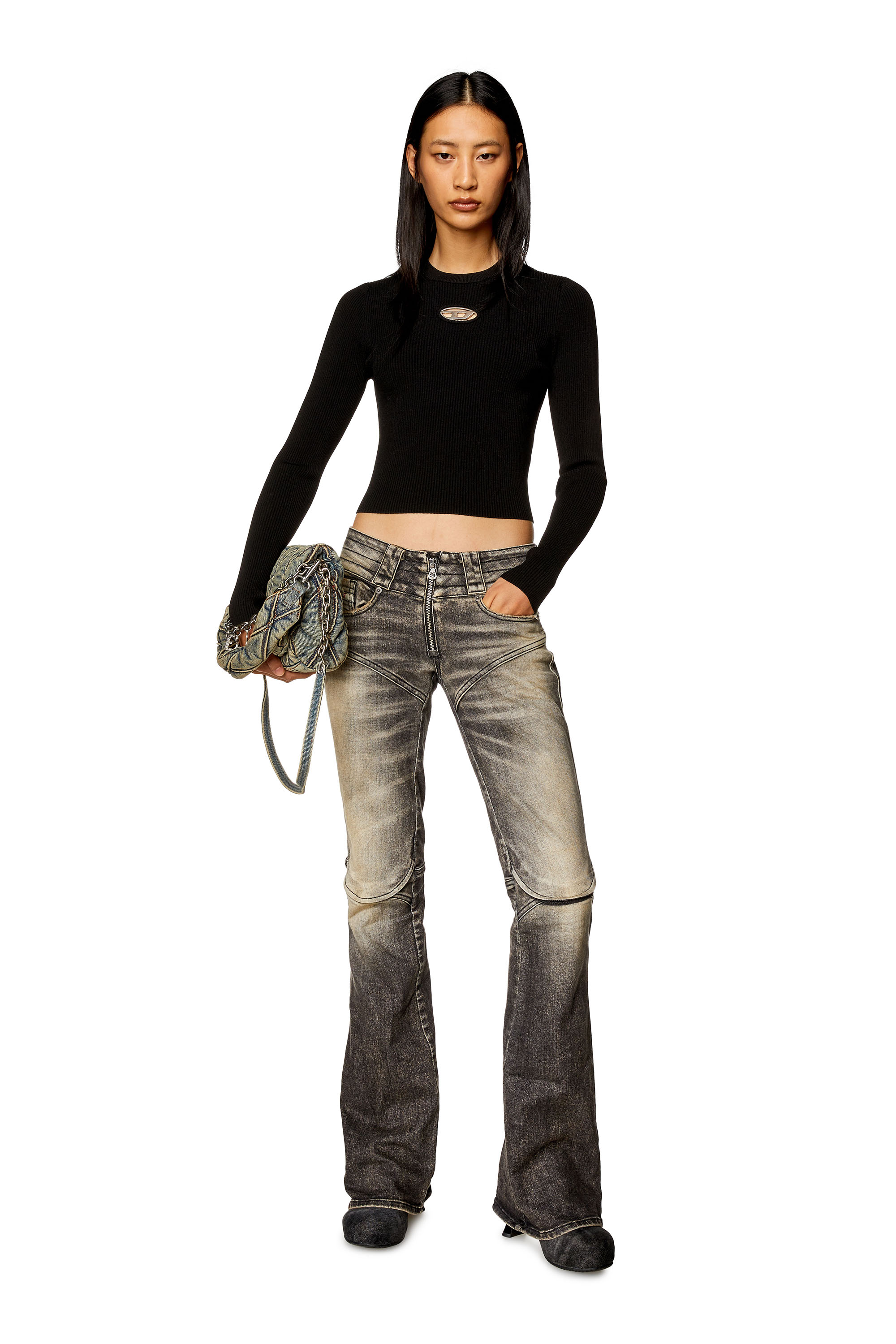 Diesel - M-VALARY, Top à manches longues en maille côtelée Femme in Noir - 1