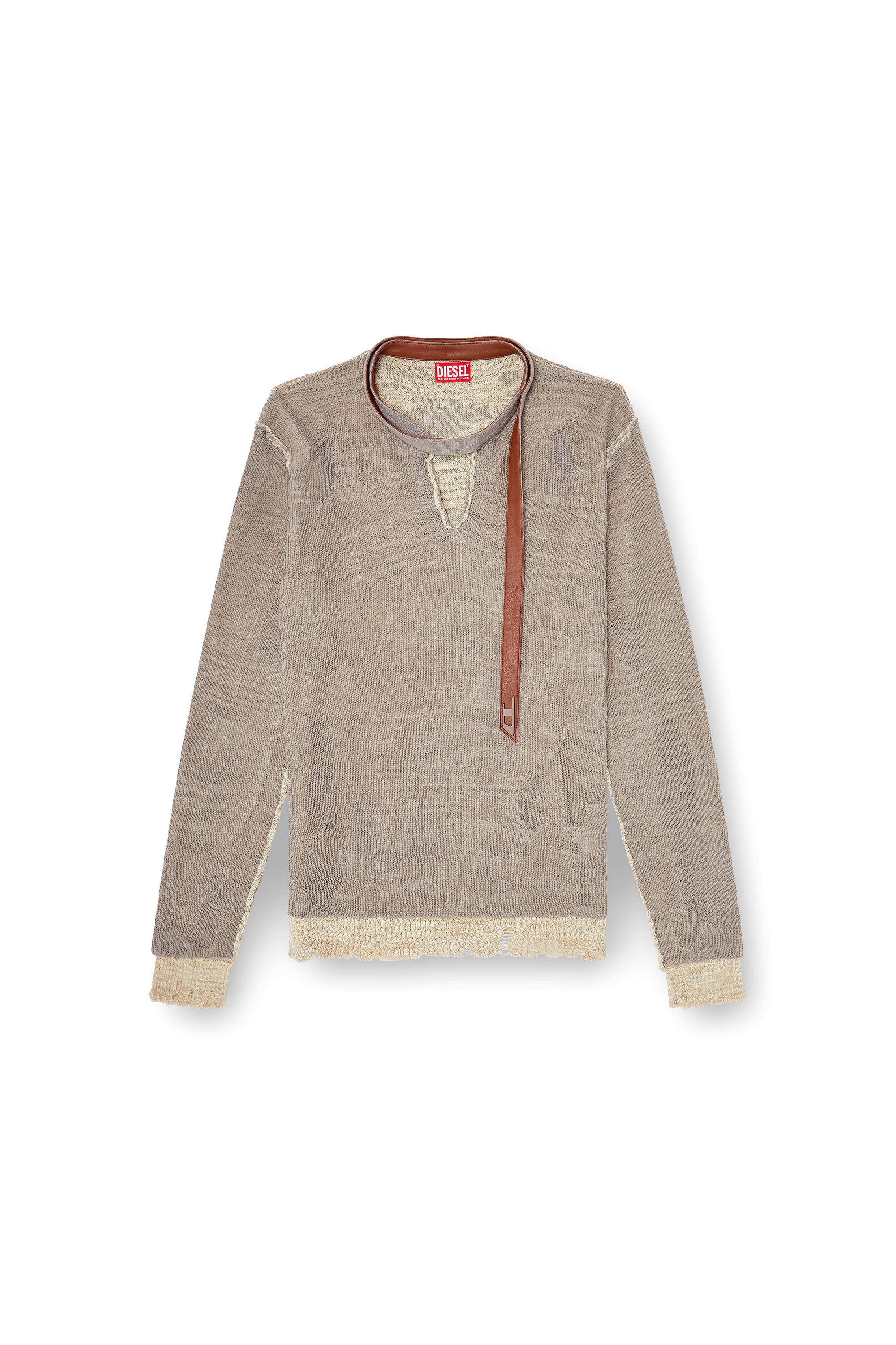 Diesel - K-DAIANERIS, Pull us&eacute; avec sangle de col motard Homme in Marron - 2