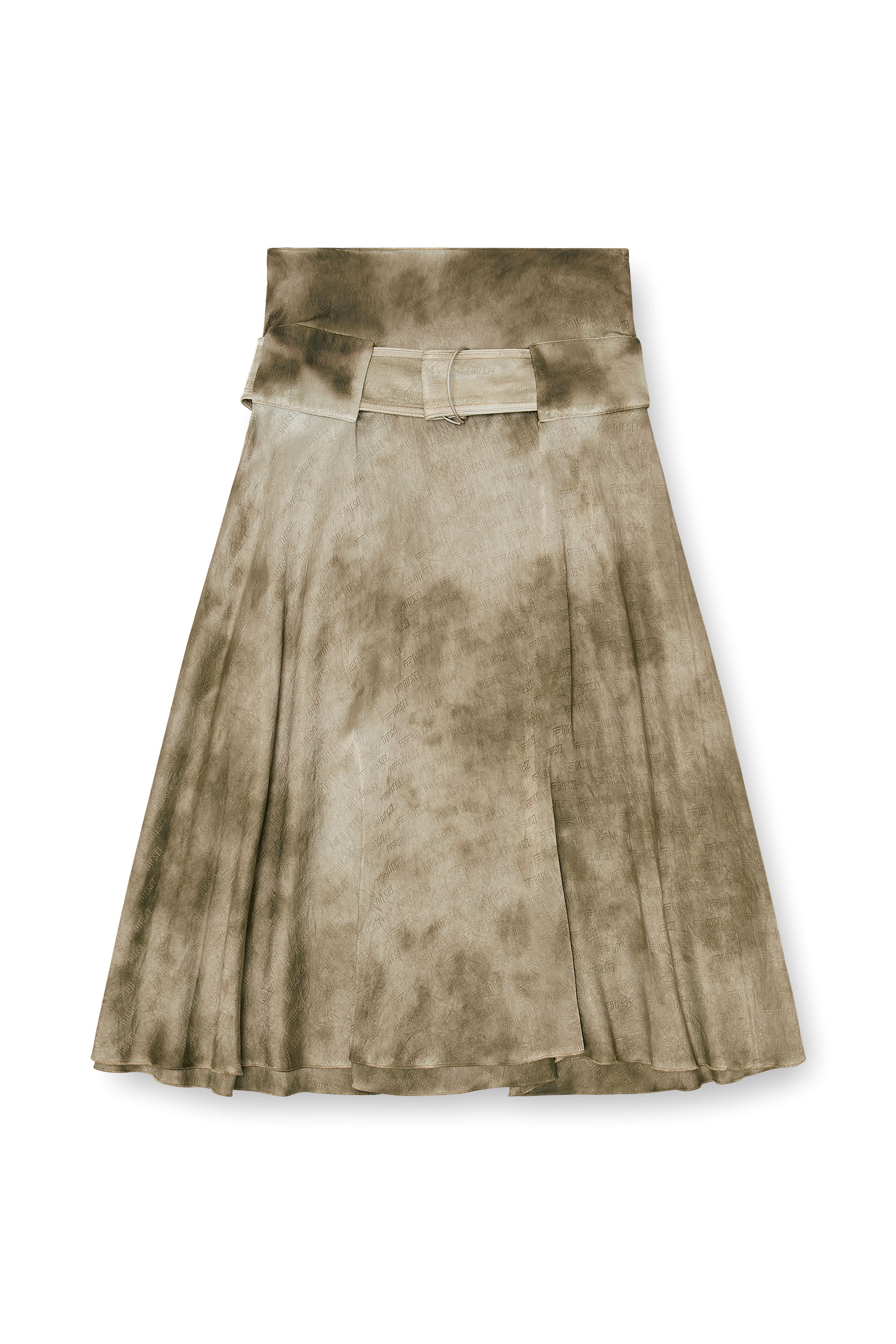 Diesel - O-DYLE, Jupe midi ceintur&eacute;e en satin jacquard logo Femme in ToBeDefined - 2
