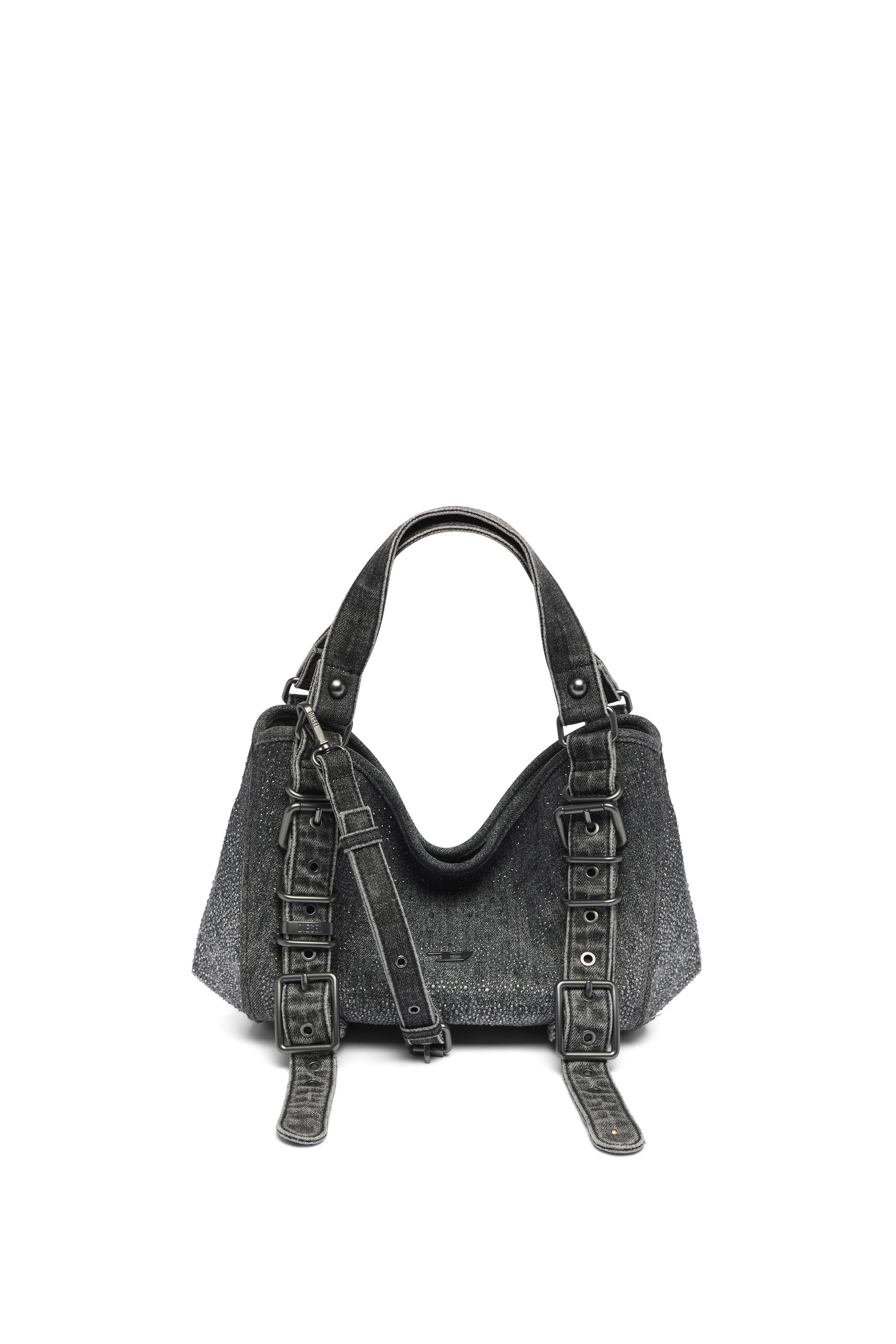 Diesel - D-ONE TOPHANDLE S, D-One-Sac small &agrave; poign&eacute;e sup&eacute;rieure en denim solaris&eacute; orn&eacute; de cristaux Femme in Noir - 1