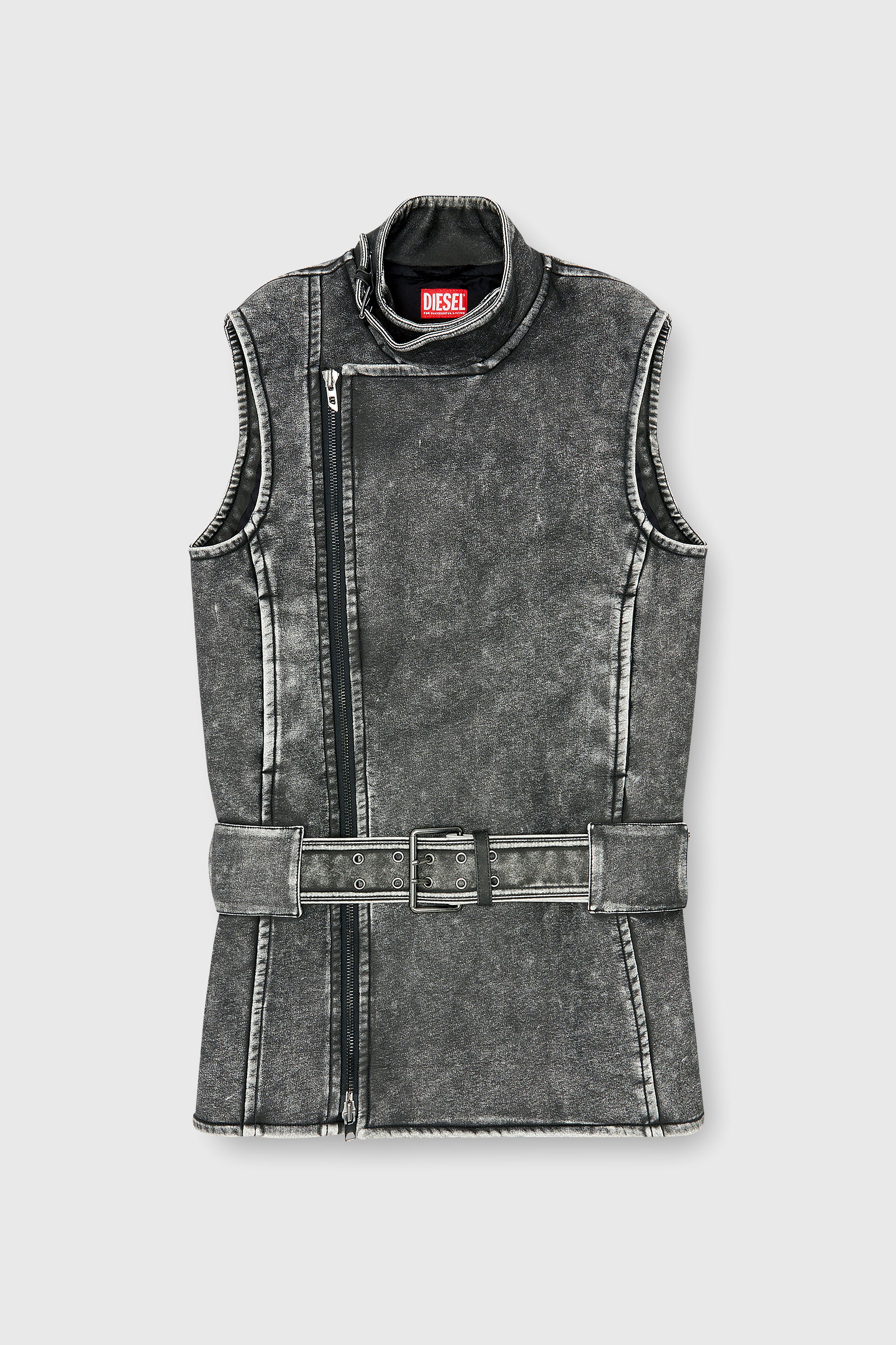 Diesel - D-IKE, Robe mini style biker avec ceinture Femme in Gris - 2
