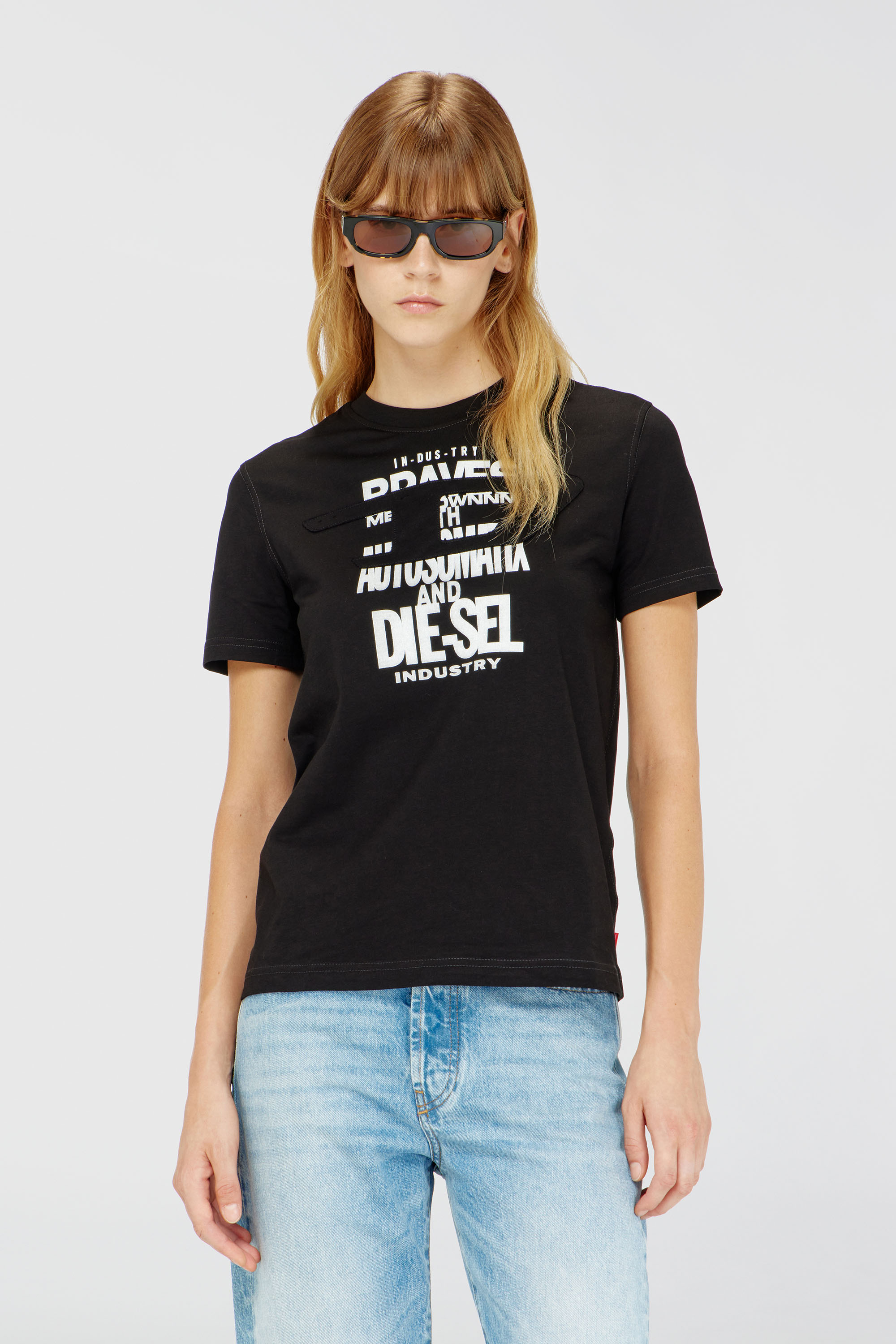 Diesel - T-REG-ZAL-V2, T-shirt en coton avec imprim&eacute; graphique Femme in Noir - 3