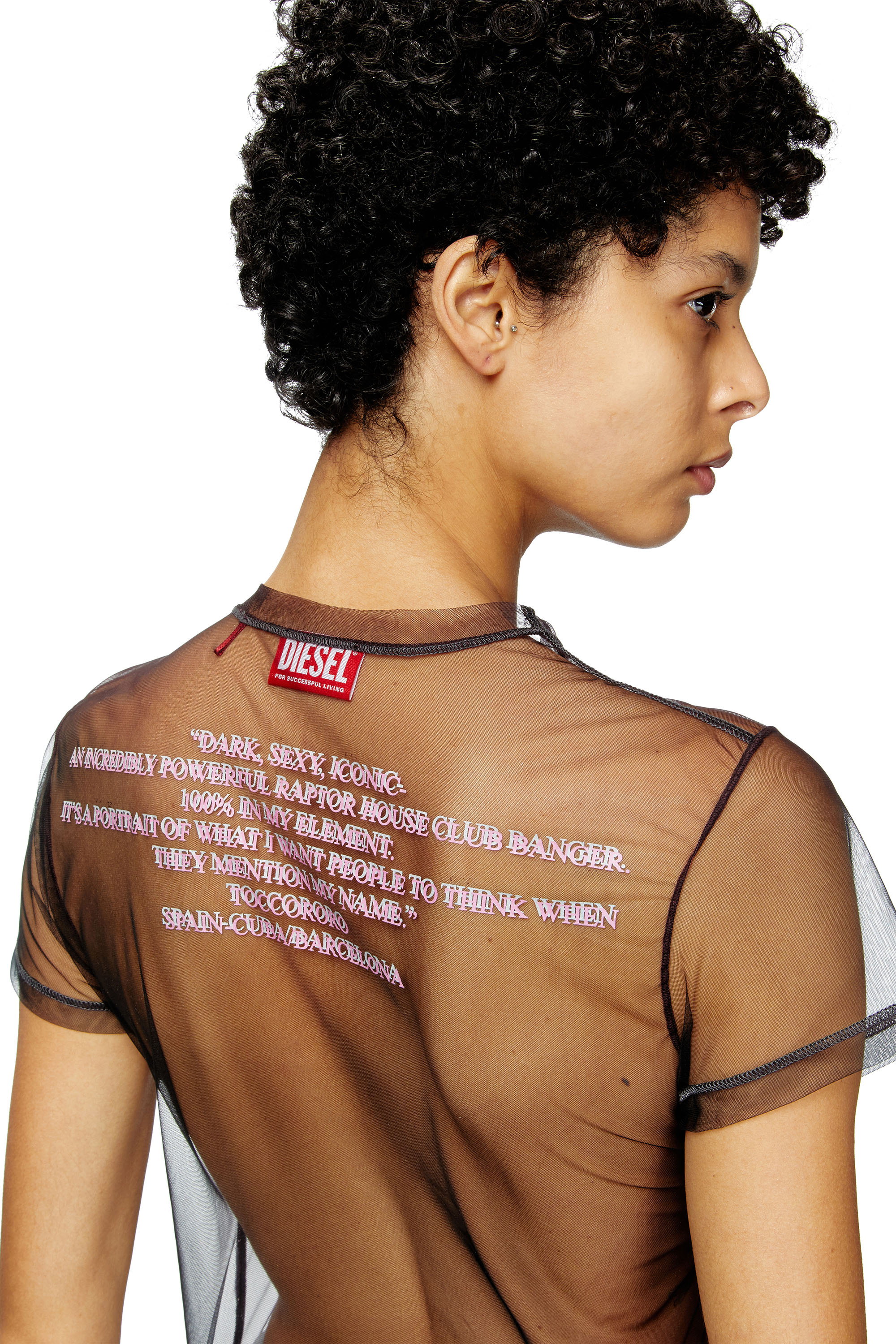 Diesel - T-YRAC, Haut transparent avec imprimé paroles Femme in Noir - 5