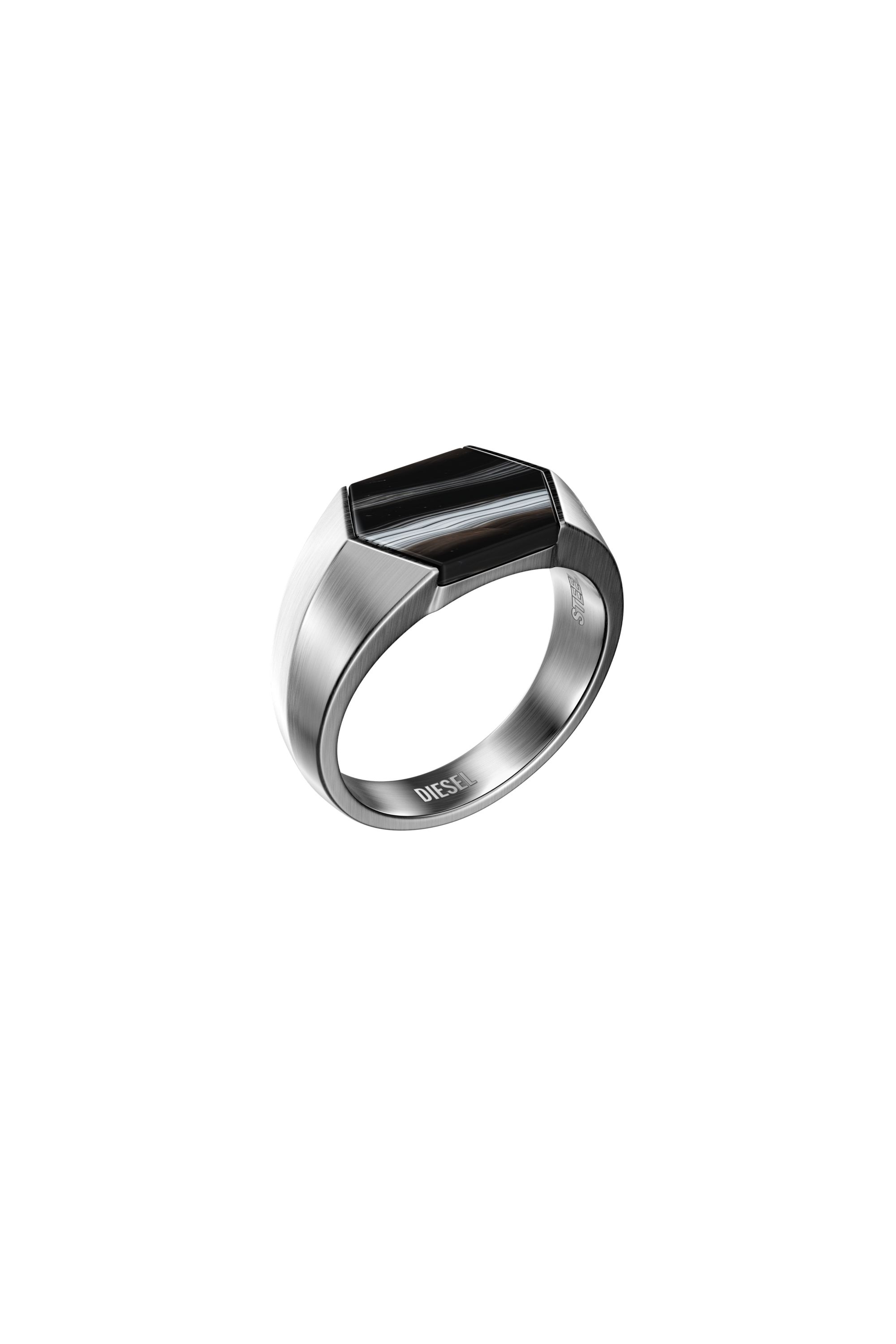 Diesel - DX1711040, Bague chevali&egrave;re en agate noire Mixte in Gris argent&eacute; - 1
