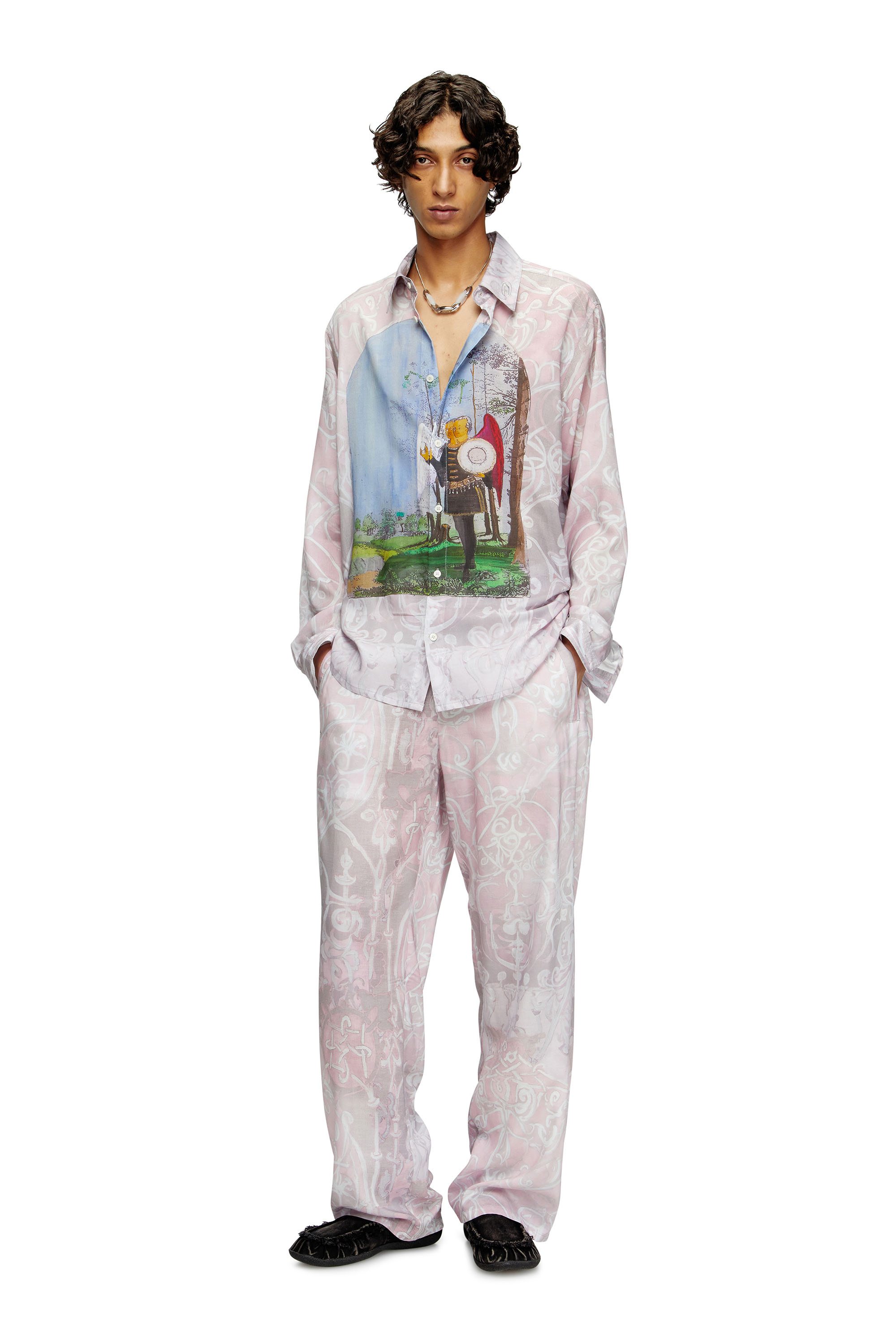 Diesel - S-SIMPLY-A-AJFW, Chemise avec imprimé médiéval Mixte in Rose - 1