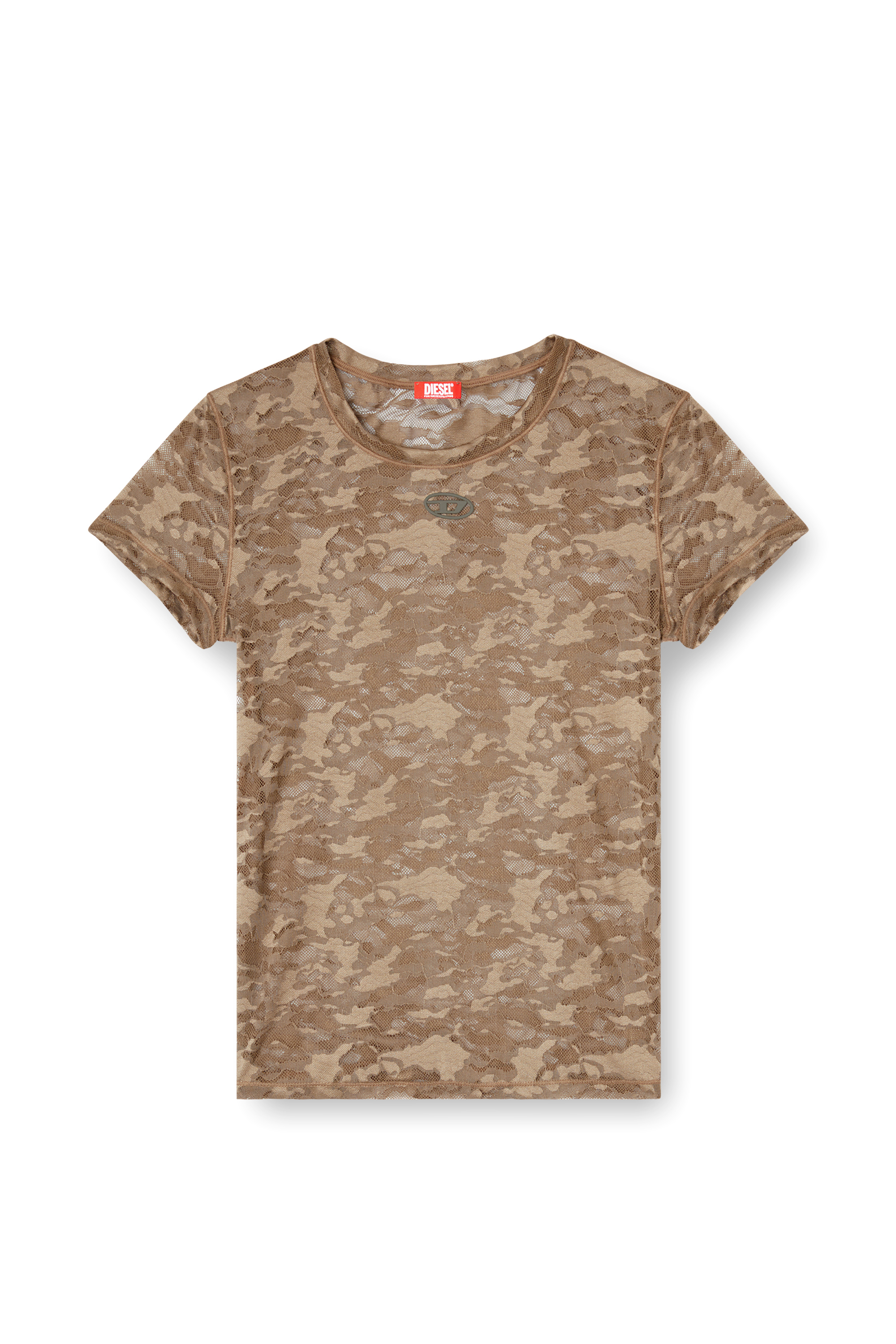 Diesel - KASIA-UTLT, T-shirt en dentelle camouflage Femme in Marron - 2