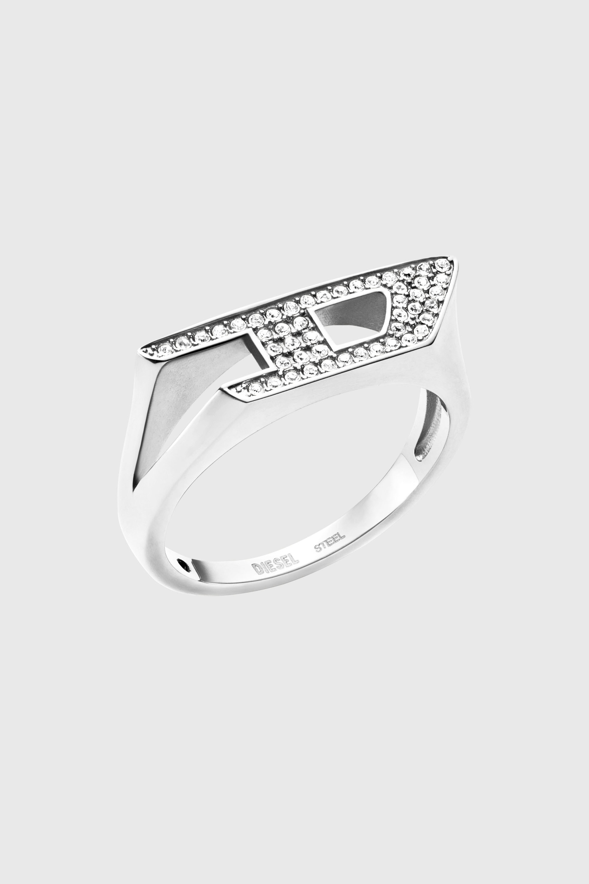 Diesel - DX1629040 JEWELLERY, Bague chevali&egrave;re scintillante en acier inoxydable Mixte in Gris argent&eacute; - 1