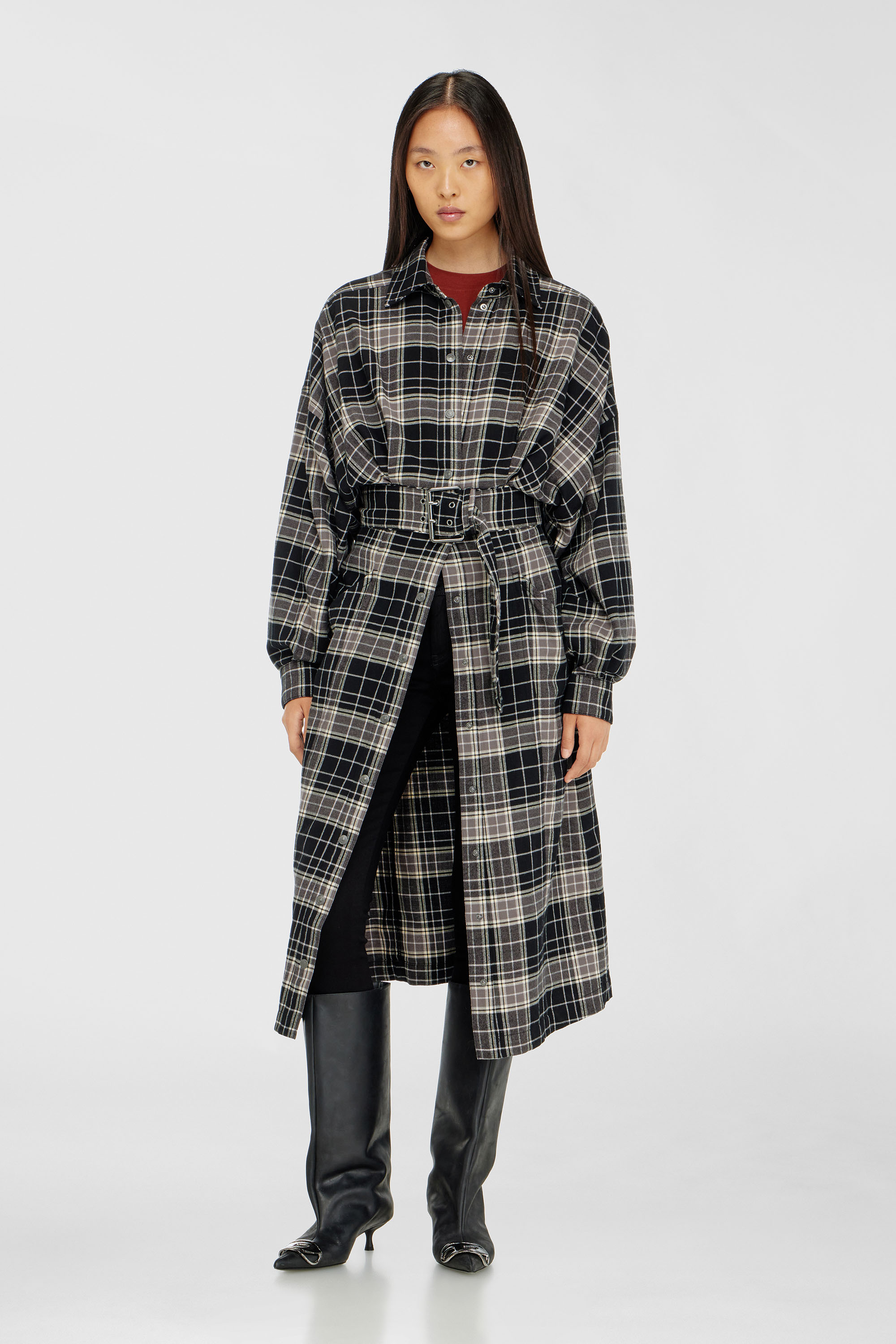 Diesel - D-EDALUS, Robe midi en flanelle &agrave; carreaux avec large ceinture Femme in Polychrome - 3