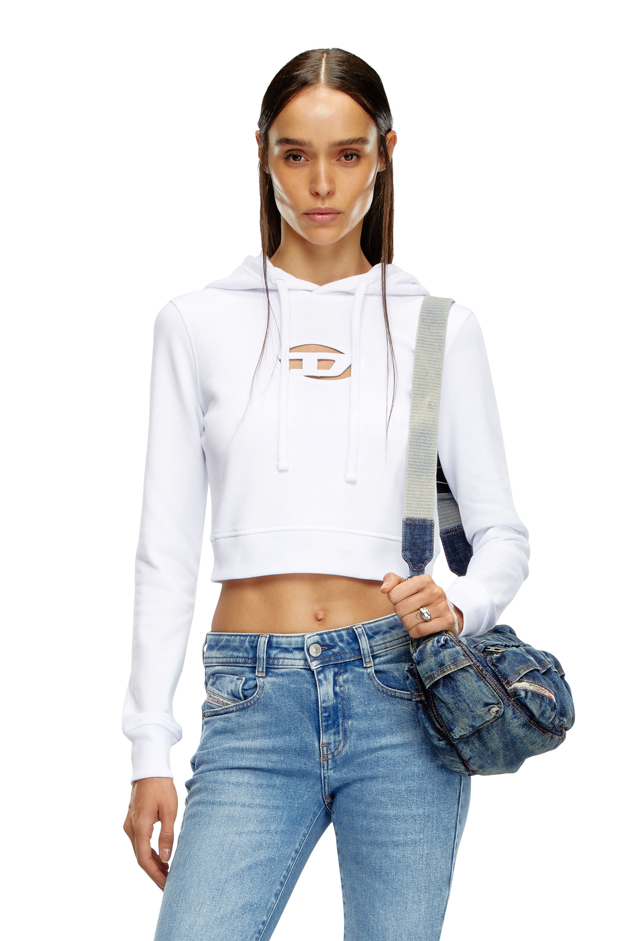 Diesel - F-SLIMMY-HOOD-OD, Femme Sweat-shirt à capuche avec cut-out Oval D in Blanc - Image 1
