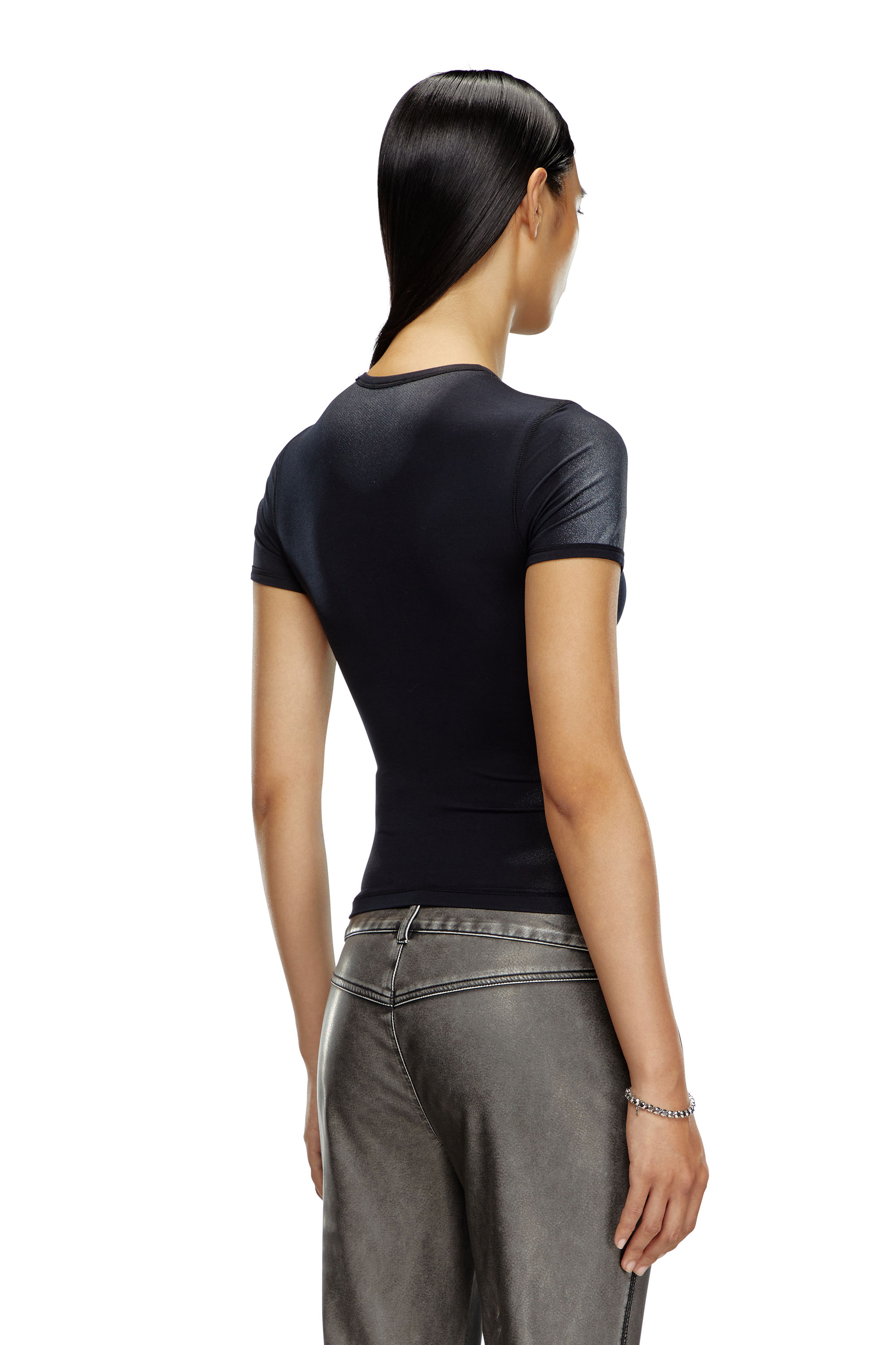 Diesel - T-ANESSA, Femme T-shirt avec effets métallisés in Noir - Image 4