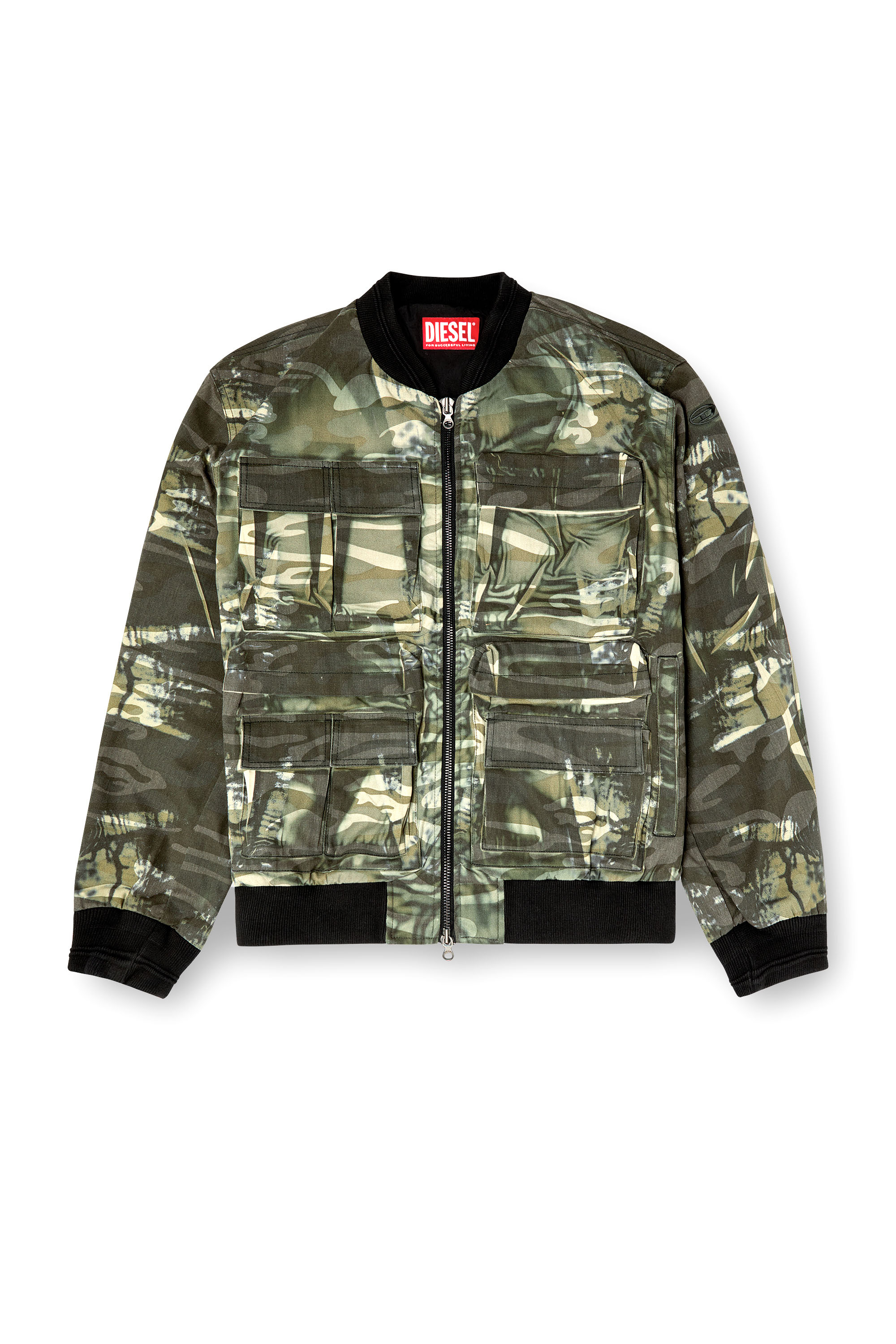 Diesel - J-MERTZ, Veste camouflage avec imprimé froissé Homme in Vert - 2