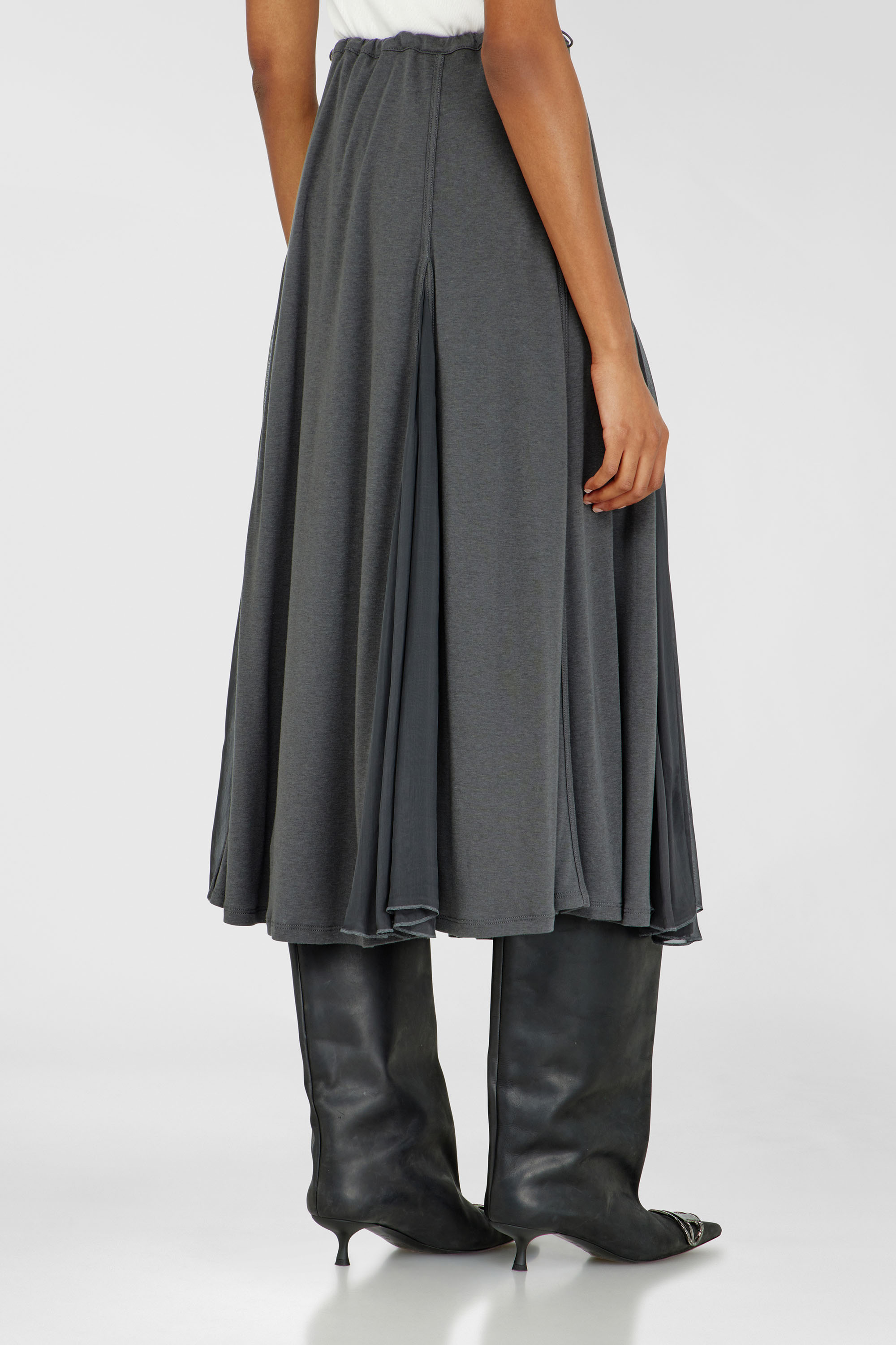 Diesel - O-LONGREI, Jupe midi en jersey c&ocirc;tel&eacute; et chiffon Femme in Gris - 4