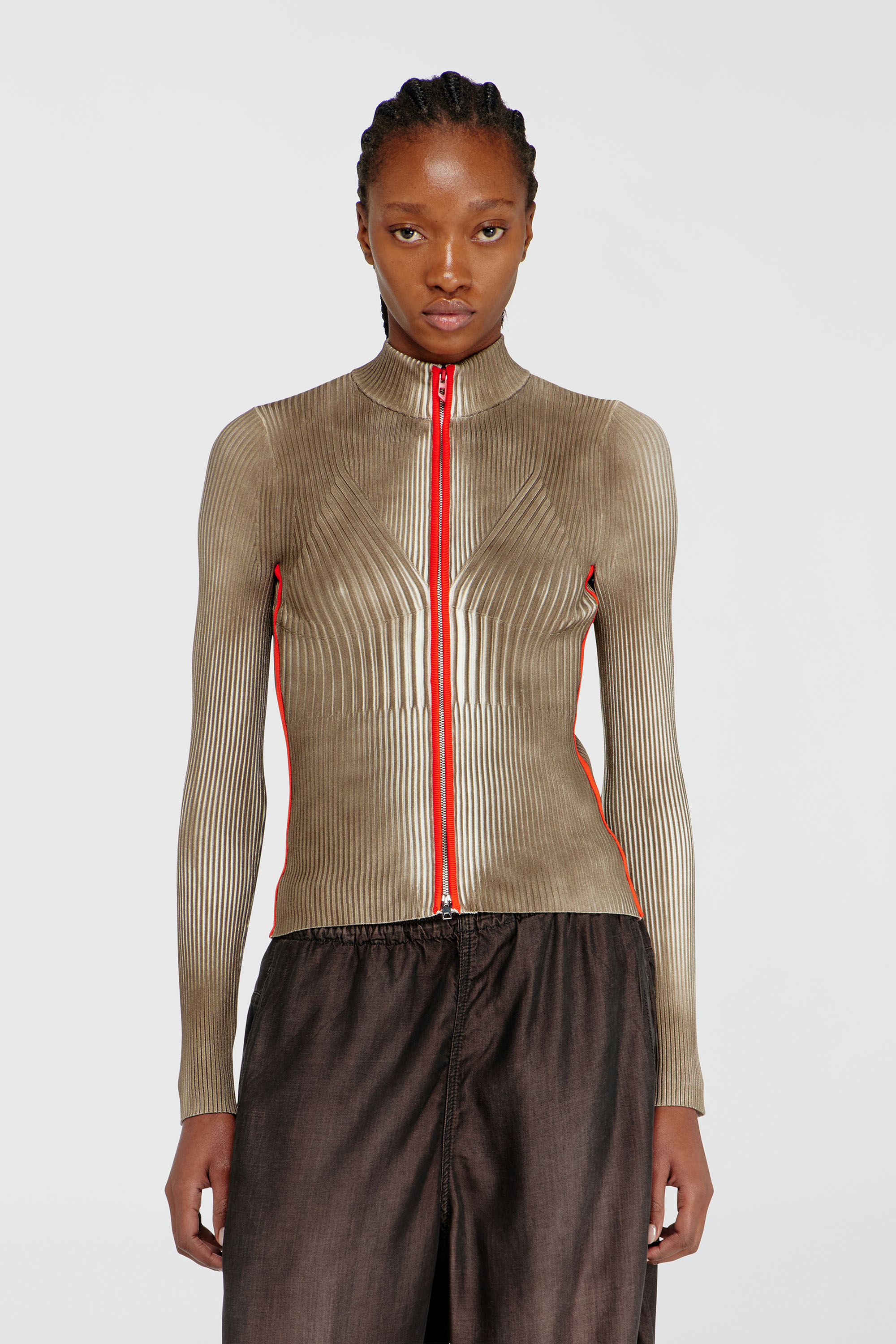 Diesel - M-SARMA, Cardigan zipp&eacute; c&ocirc;tel&eacute; avec bandes contrastantes Femme in Polychrome - 1