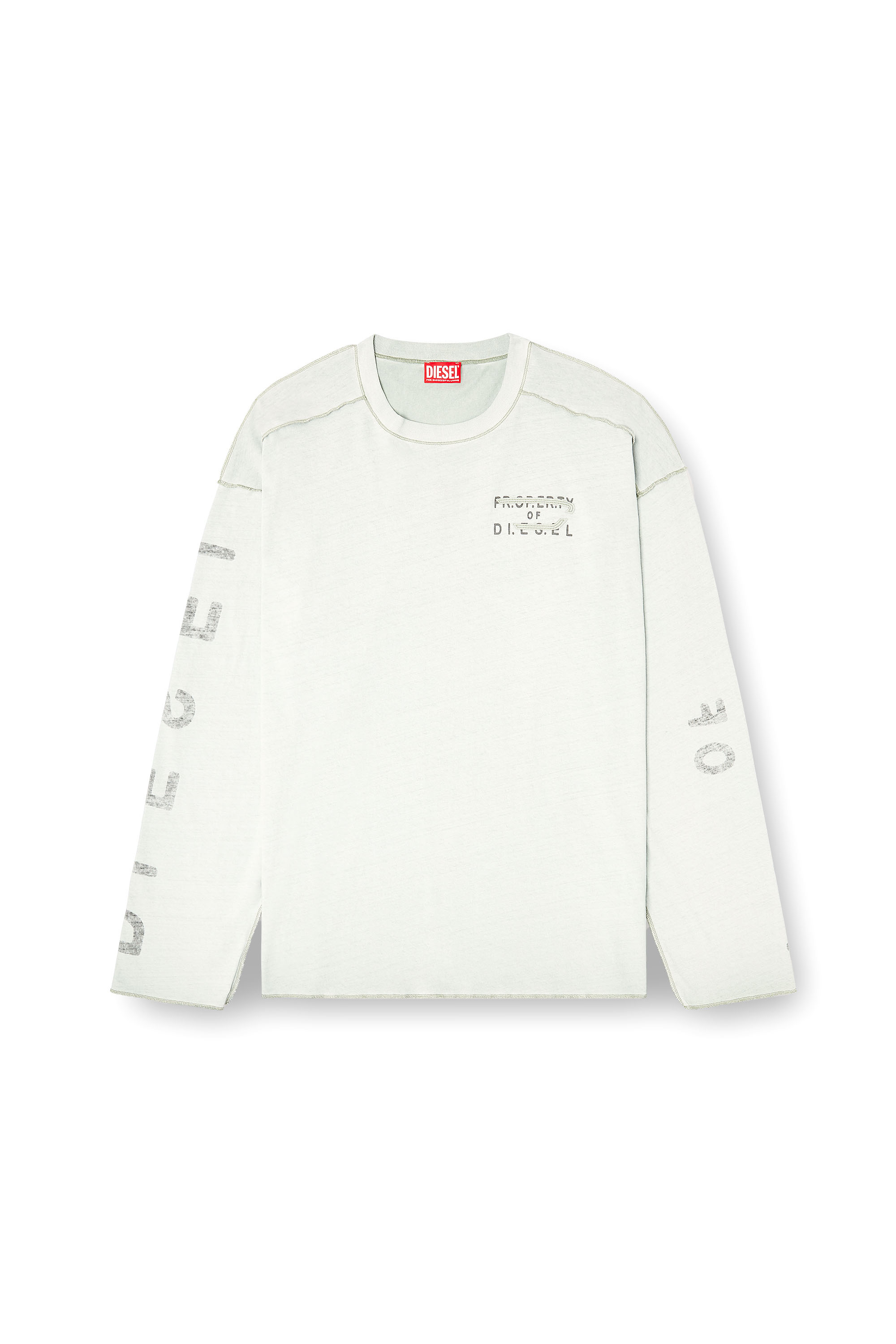 Diesel - T-LOOK-LS, T-shirt &agrave; manches longues d&eacute;contract&eacute;e avec manches imprim&eacute;es Homme in Gris - 2