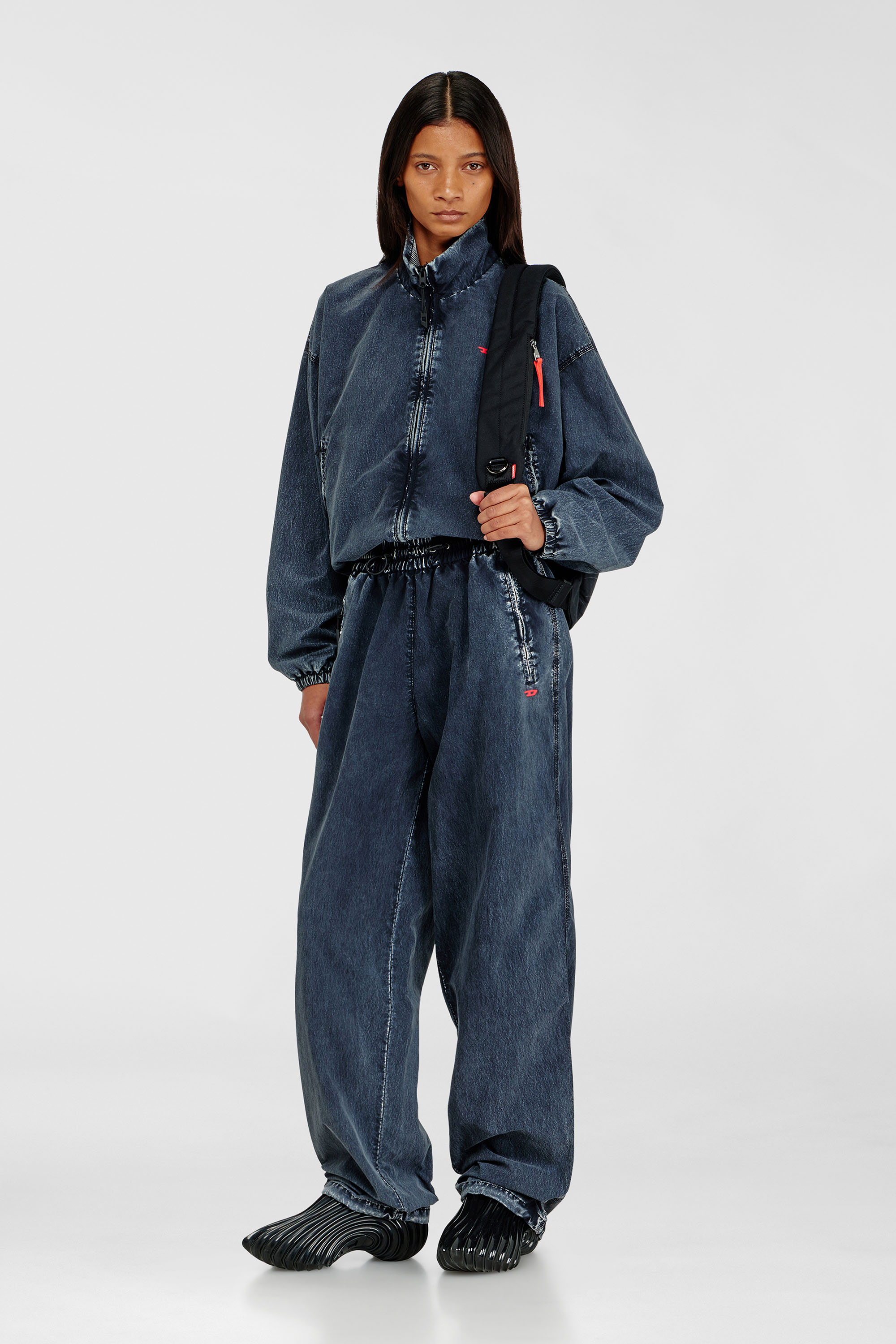Diesel - P-APYRI, Woman's Acid-wash track pants in nylon Taslan in Dark Blue - 1