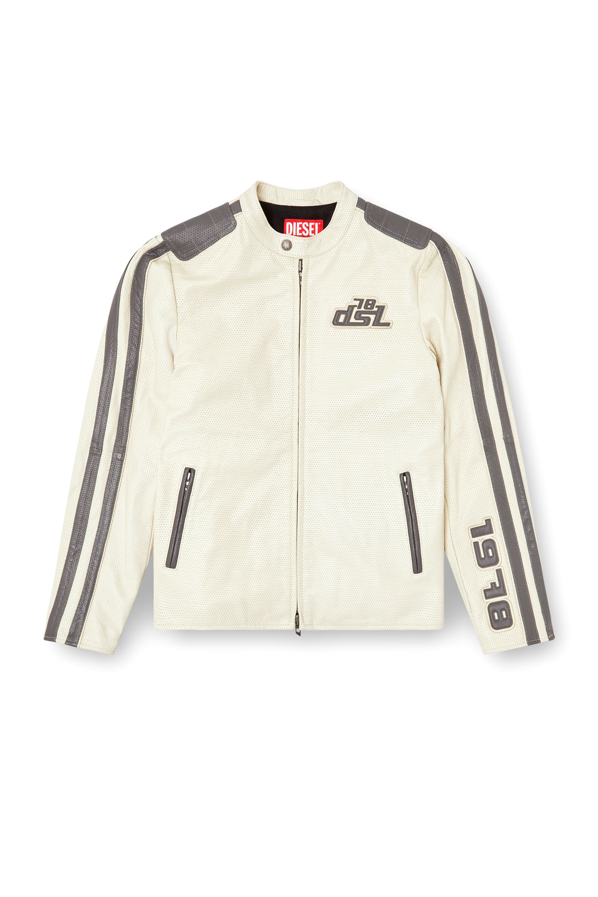 Diesel - L-POP, Veste de motard en cuir perforé Mixte in Blanc - 3