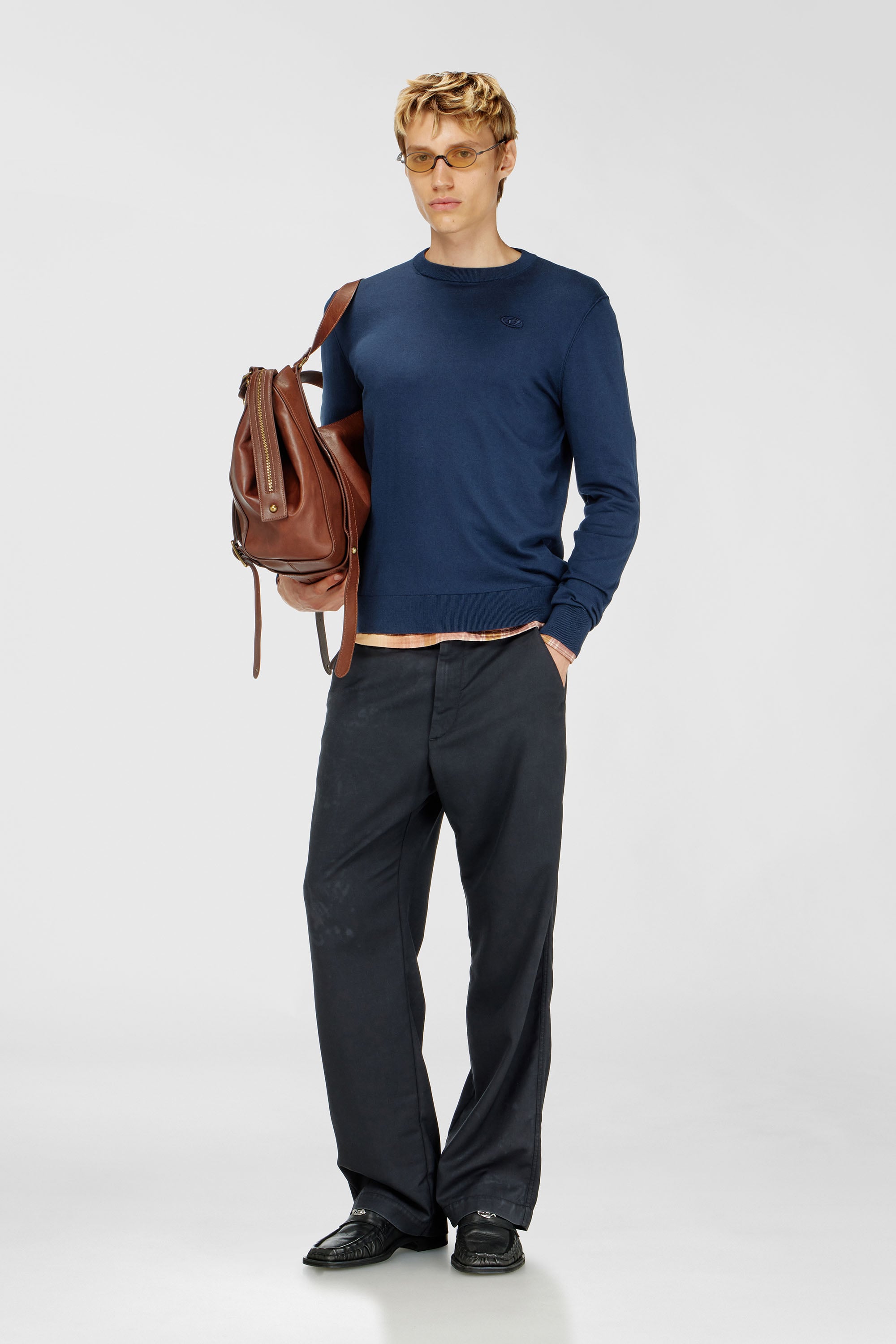 Diesel - K-FREEX-TAG-T92, Man's Cotton knitwear with tonal logo in Navy Blue - 2