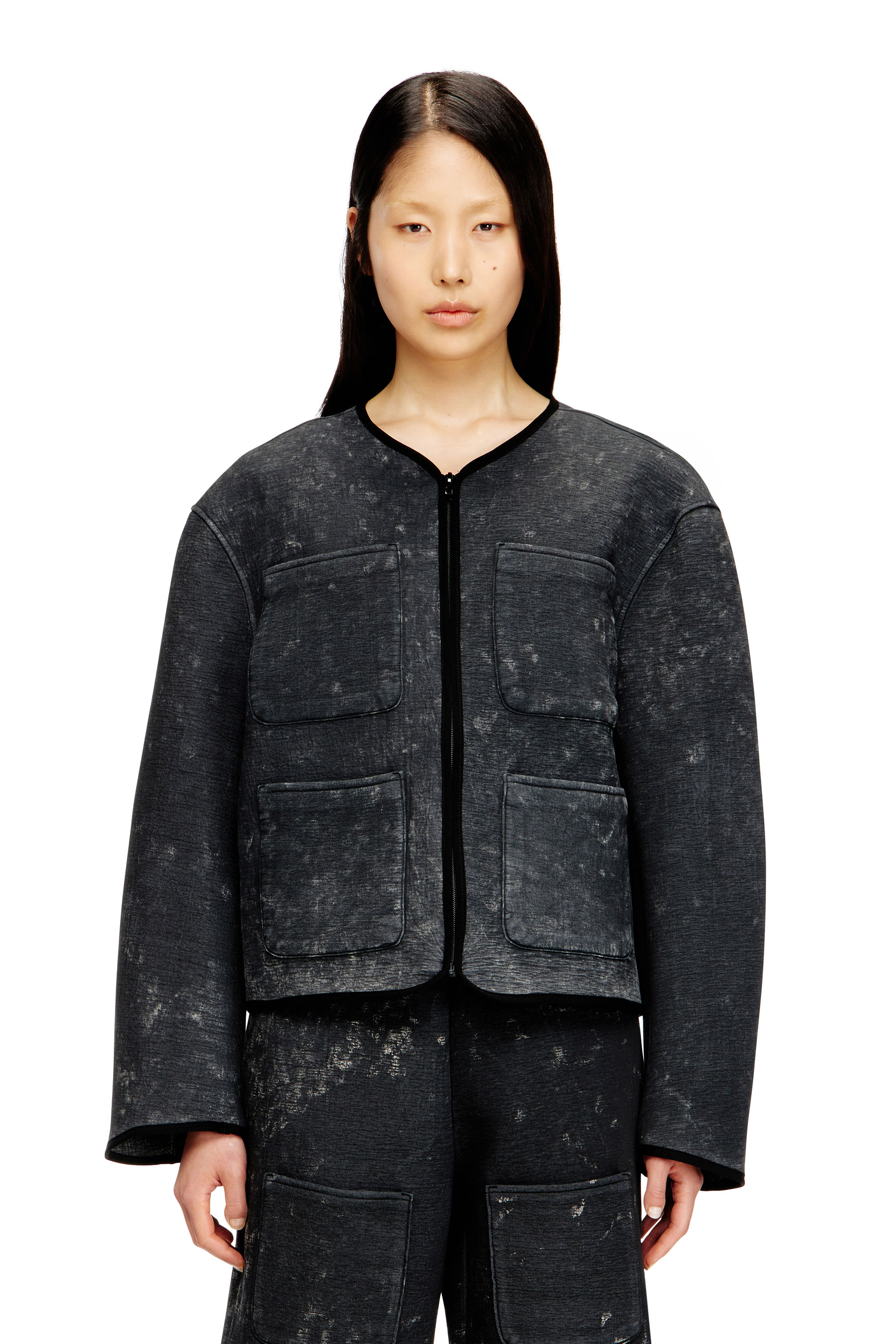 Diesel - G-TES, Veste en néoprène effet marbré avec poches Femme in ToBeDefined - 3