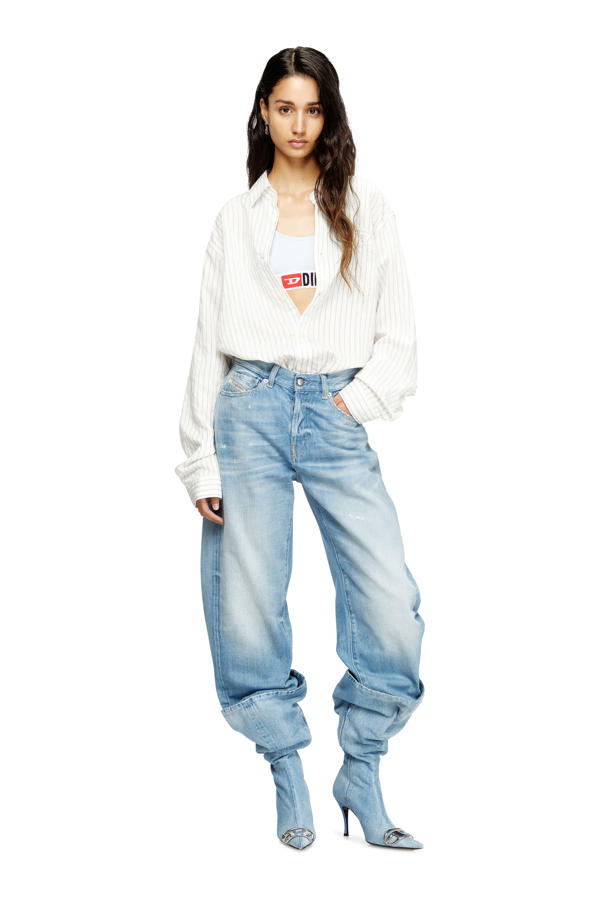 Diesel - UFSB-ORIBA, Bralette avec bande logo Femme in Gris - 6