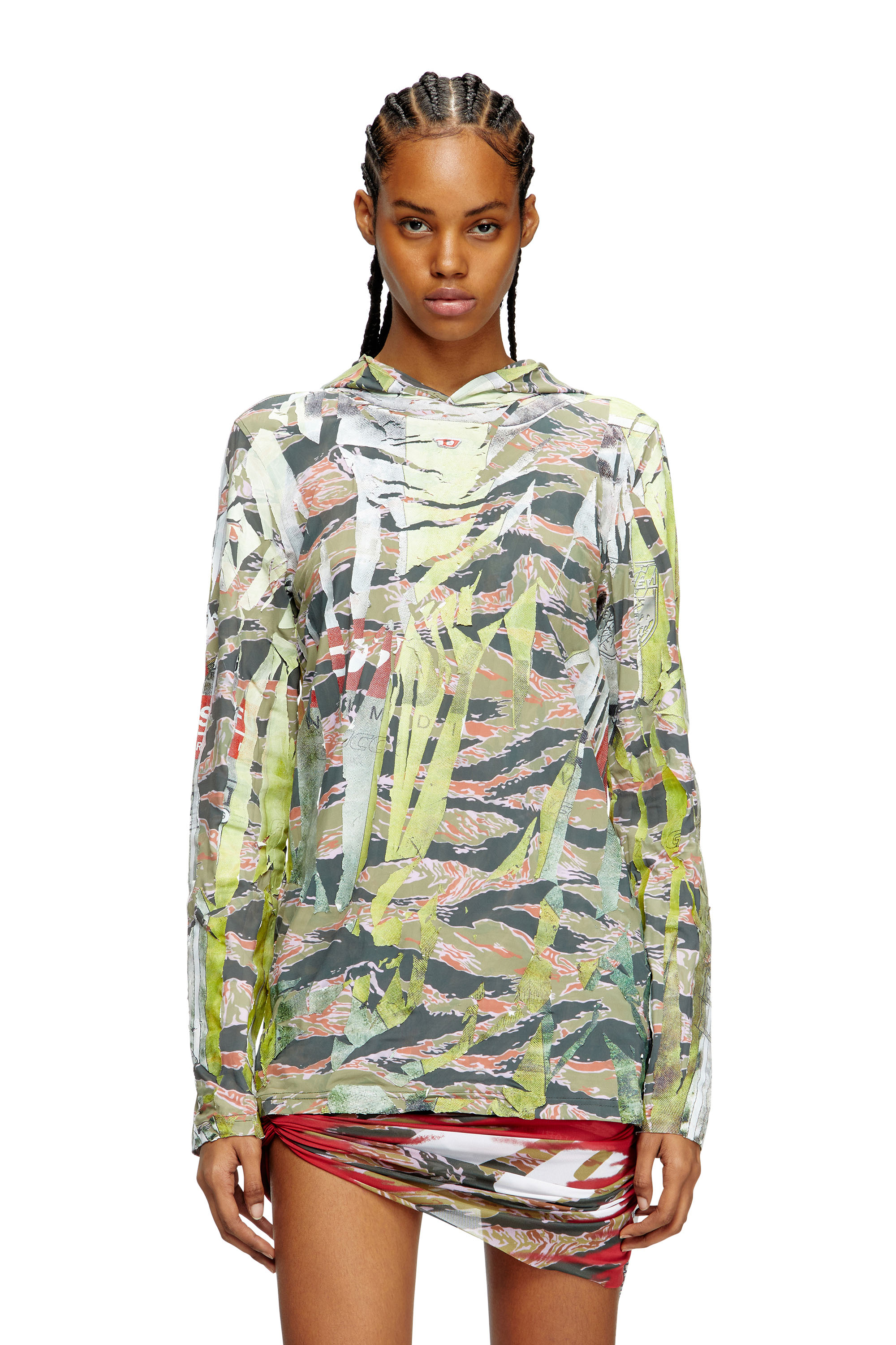 Diesel - T-GILLIS, Top à capuche camouflage avec surimpression craquelée Mixte in Polychrome - 5