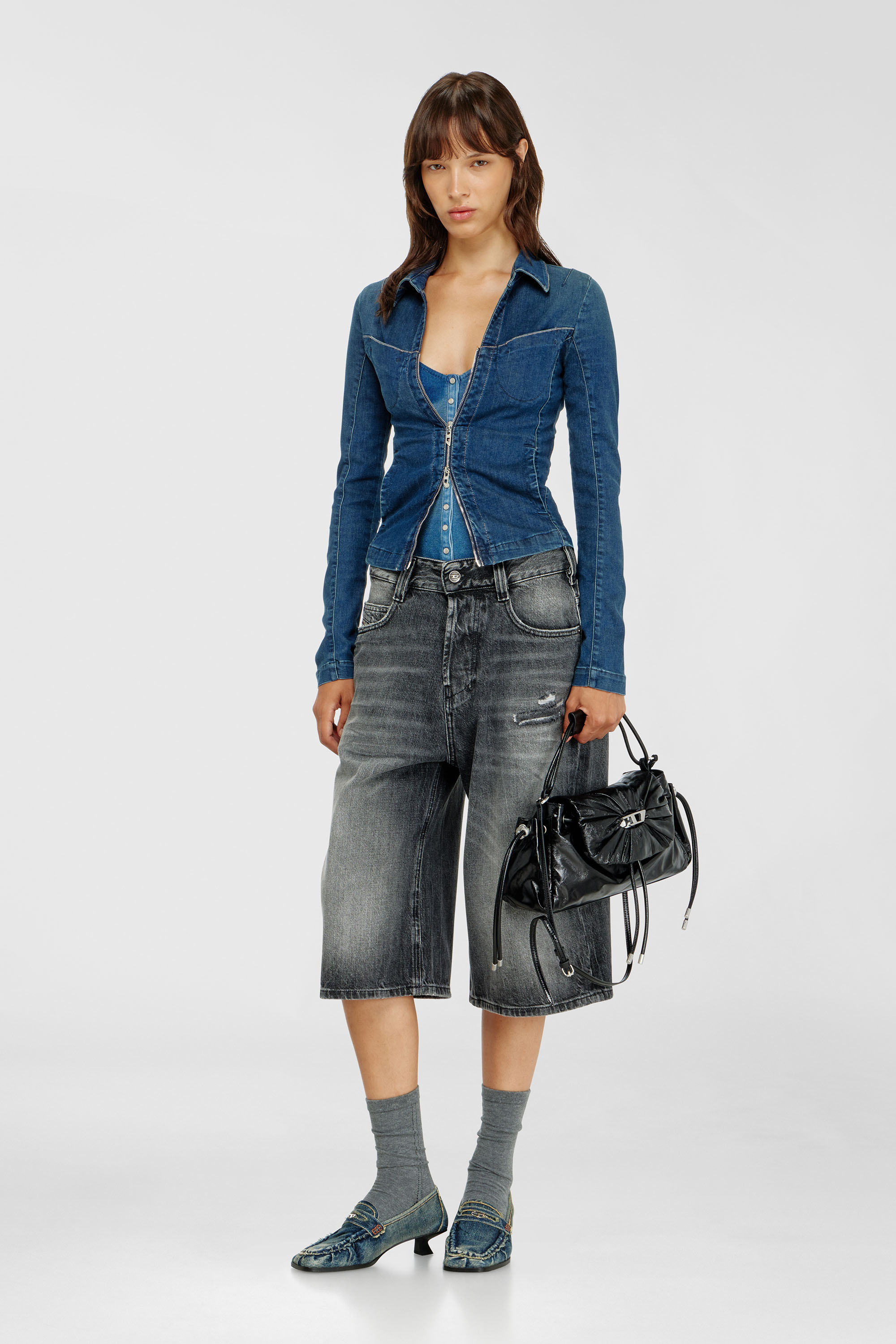 Diesel - DE-QUINOR-S1, Chemise zipp&eacute;e en denim Femme in Bleu - 1