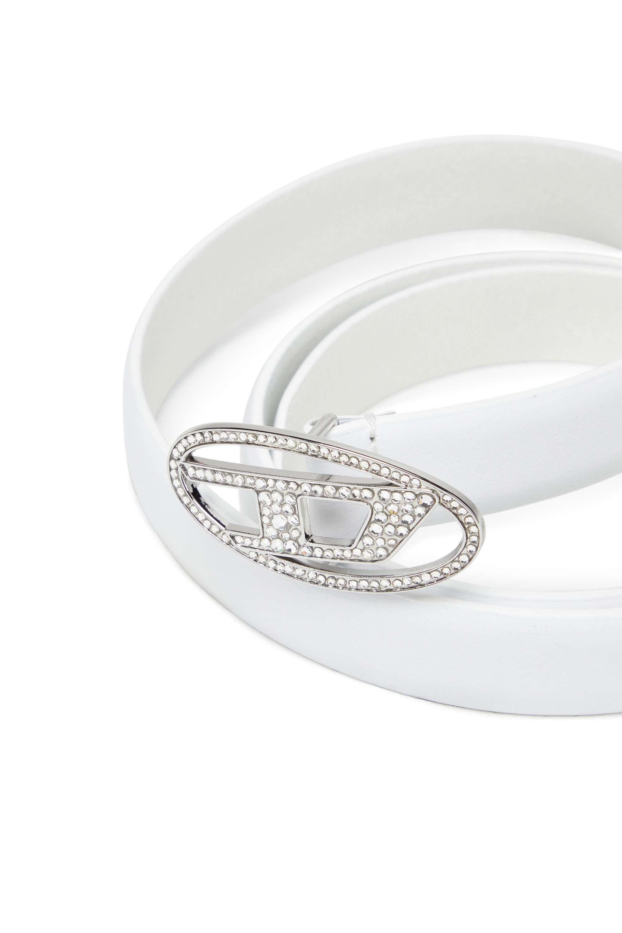 Diesel - B-1DR STRASS 20, Ceinture 1.9 cm slim en cuir avec boucle en cristal Femme in Blanc - 3