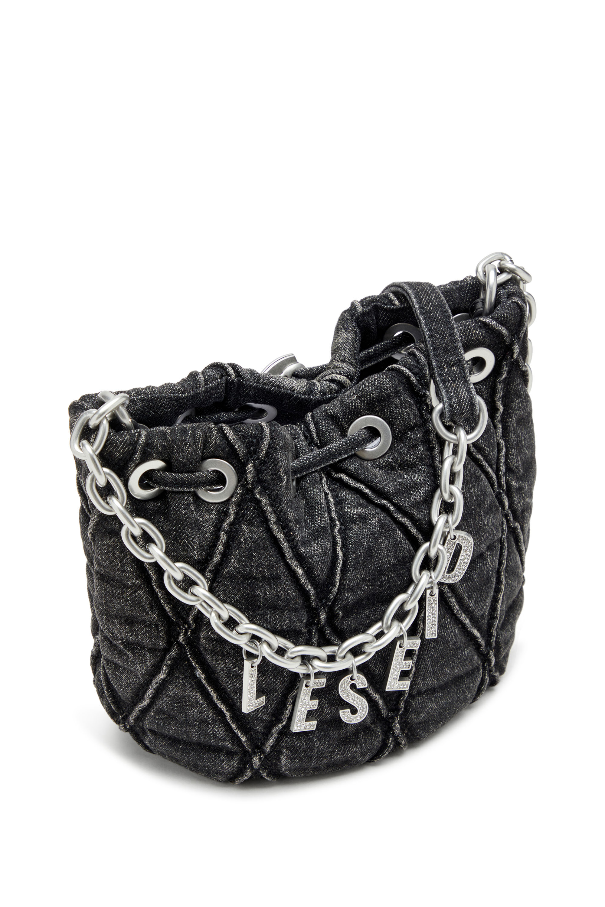 Diesel - CHARM-D BUCKET S, Charm-D S-Mini sac seau en denim matelassé traité Femme in Noir - 5