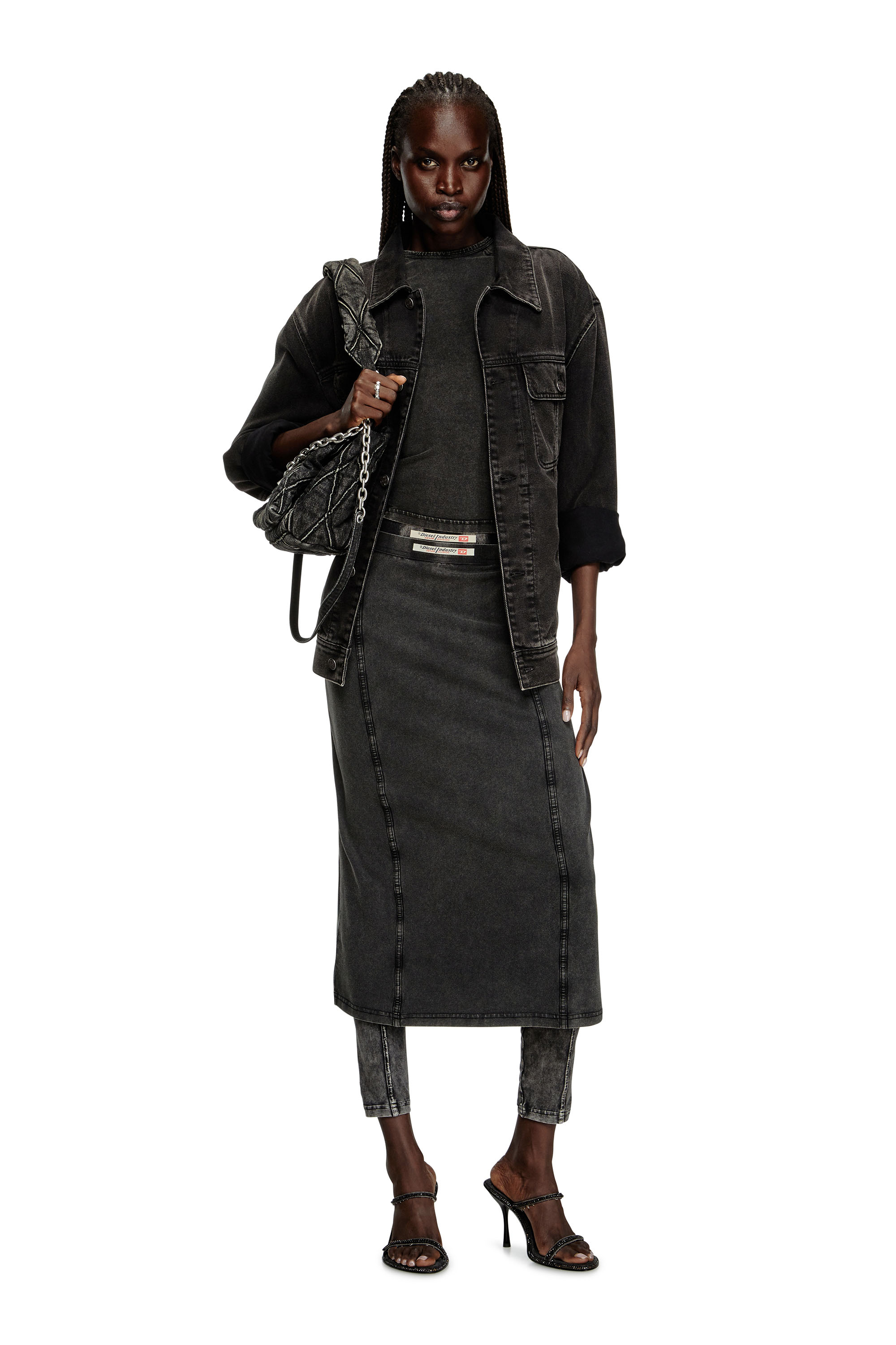 O-ALLEGRA, Noir Diesel - O-ALLEGRA, Jupe midi à effet denim Femme in Noir - 1