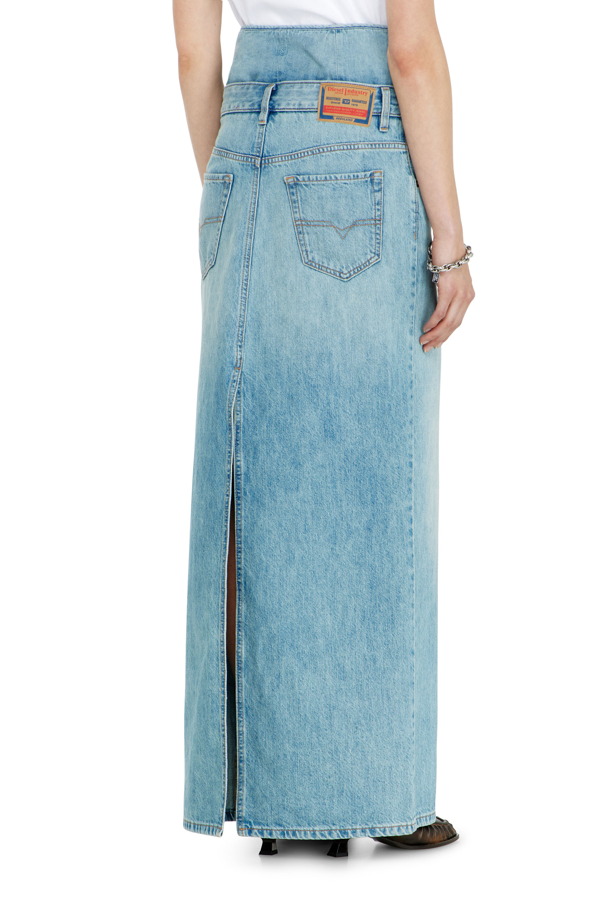 Diesel - DE-SPIVEY, Jupe longue en denim effet jean avec fentes Femme in ToBeDefined - 3