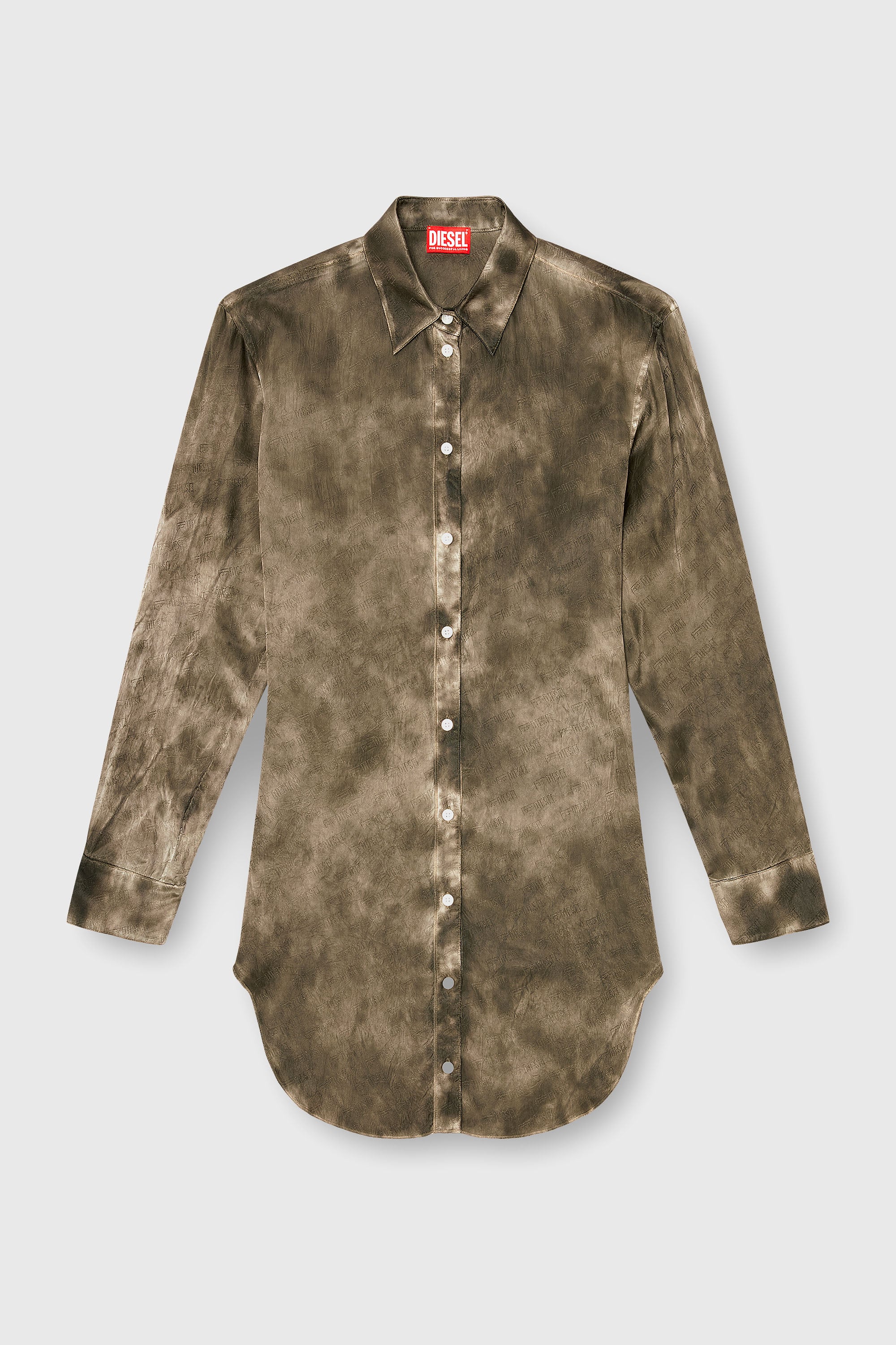 Diesel - C-LAVEL, Chemise longue en satin gaufr&eacute; logo-jacquard Femme in Vert - 1