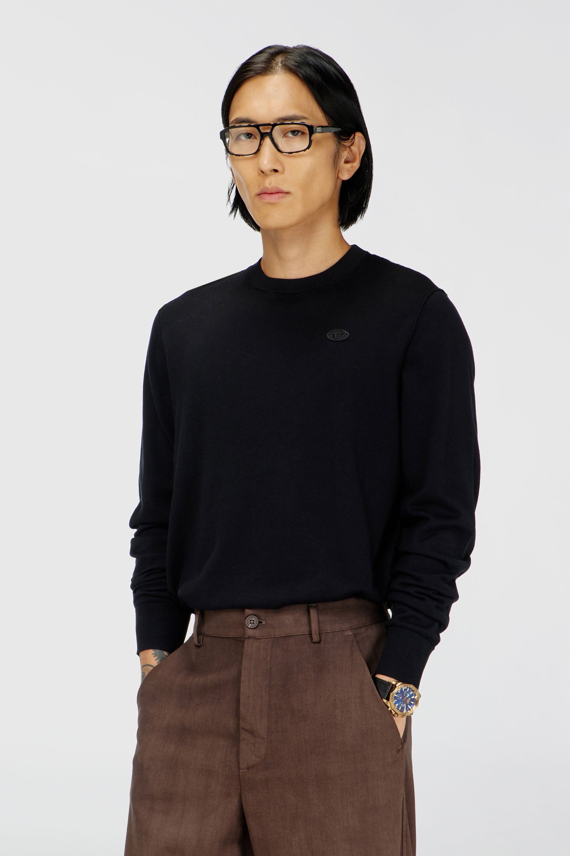 Diesel - K-FREEX-TAG-T92, Maille en coton avec logo ton sur ton Homme in Noir - 1