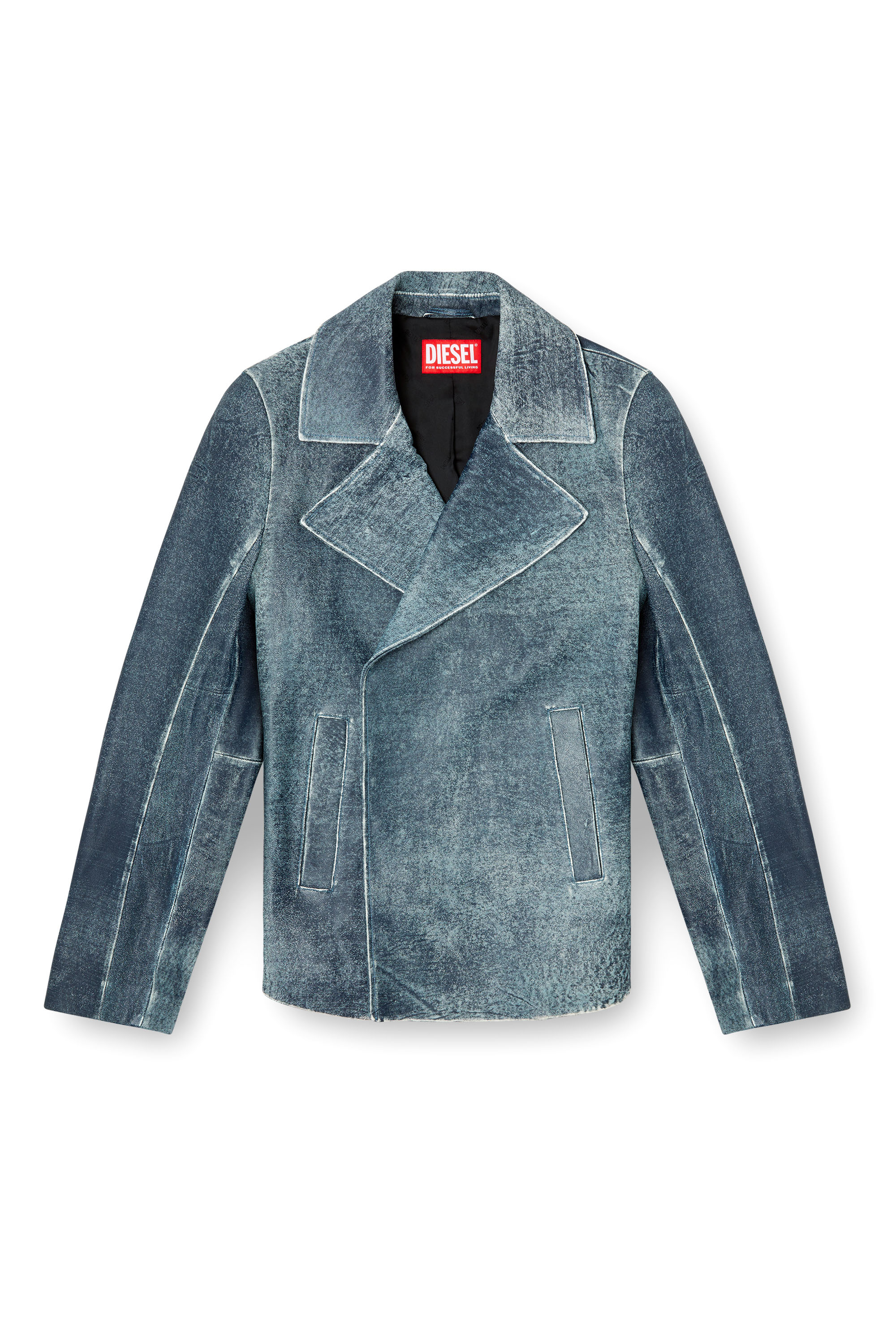 Diesel - L-WERNER, Man's Jacket in denim-treated leather in Dark Blue - 3