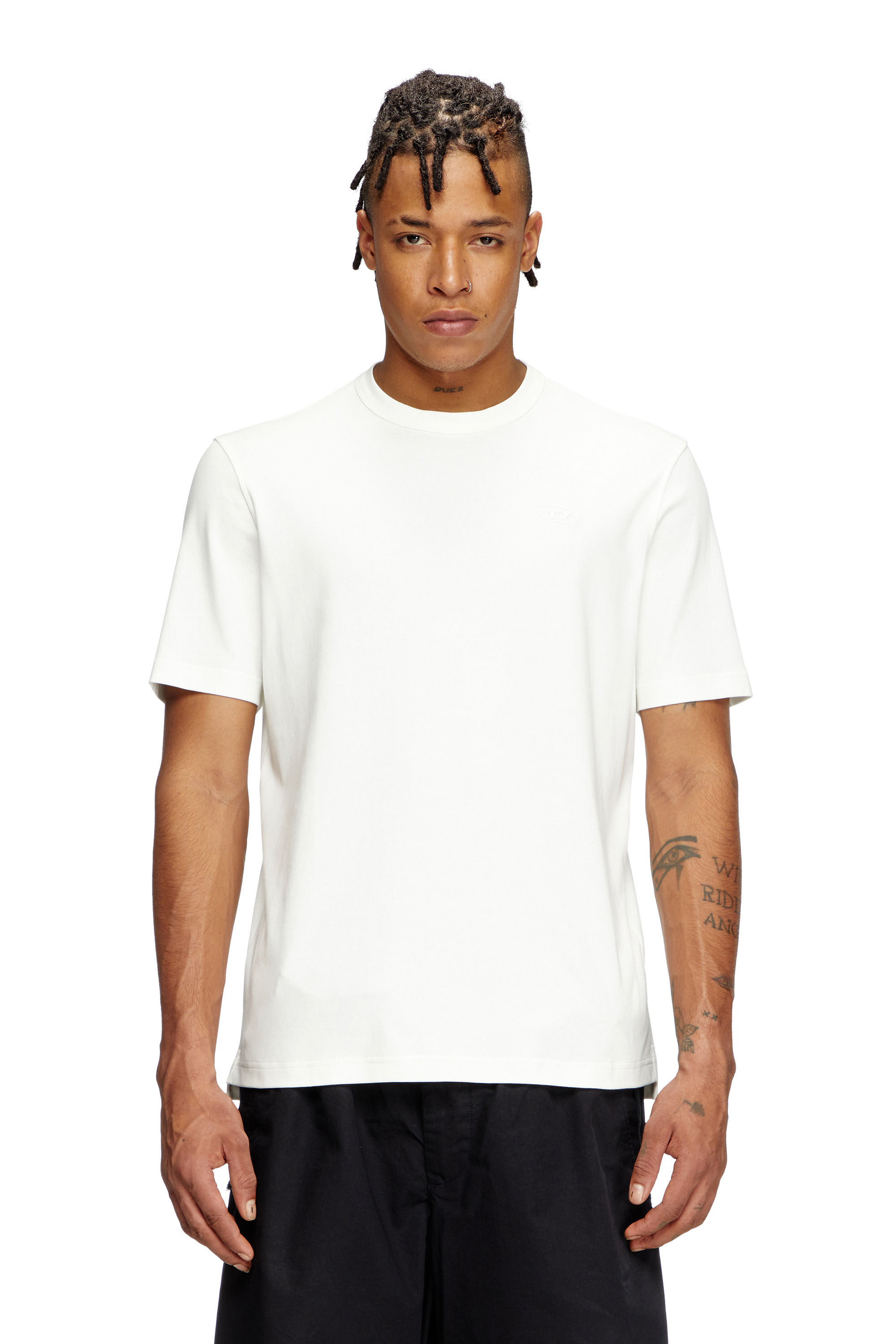 Diesel - T-ADJUST-SLITS-R17, T-shirt avec broderie à logo ton sur ton Homme in Blanc - 3