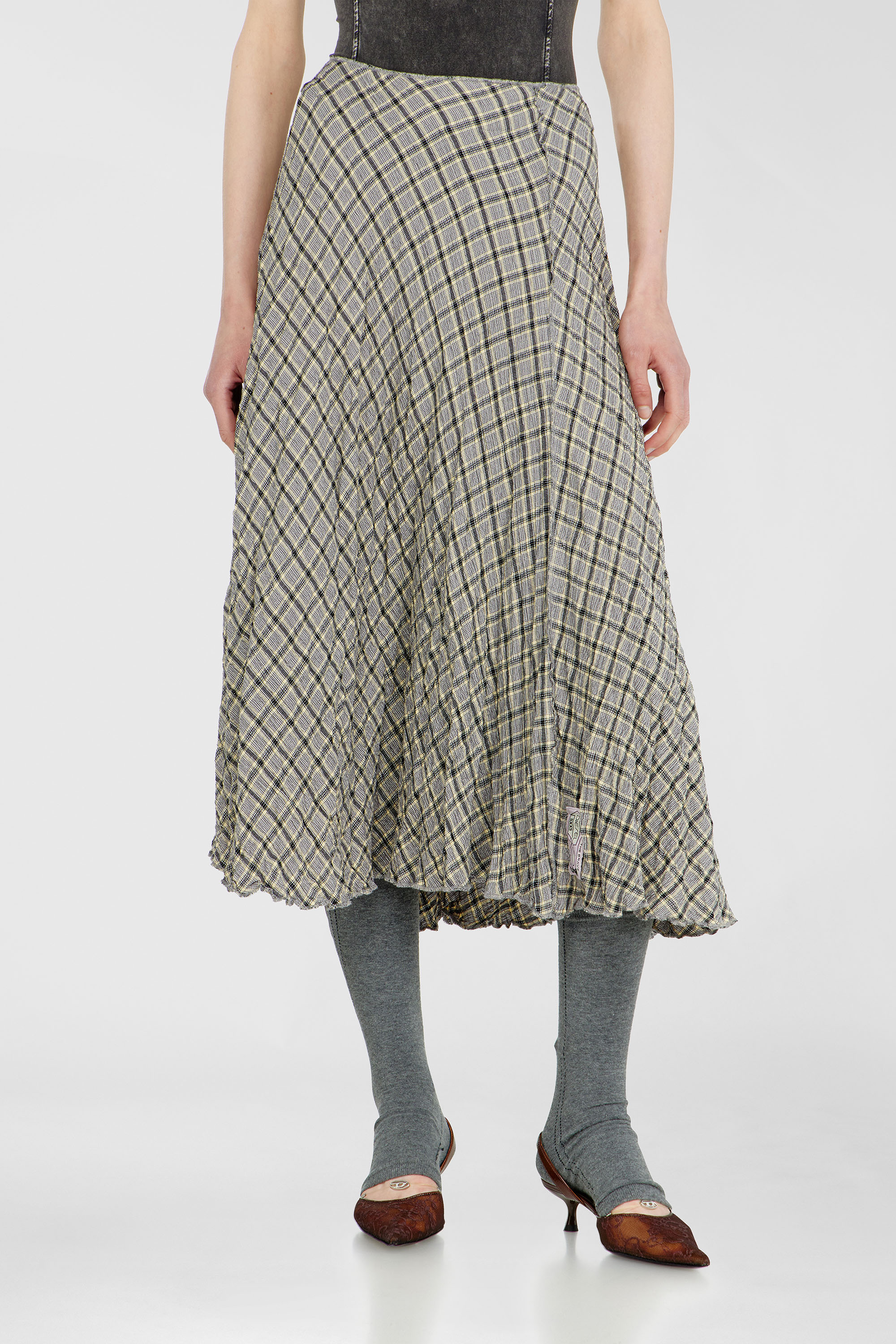 Diesel - O-XYGEN, Jupe midi &agrave; carreaux effet seersucker Femme in Gris - 1