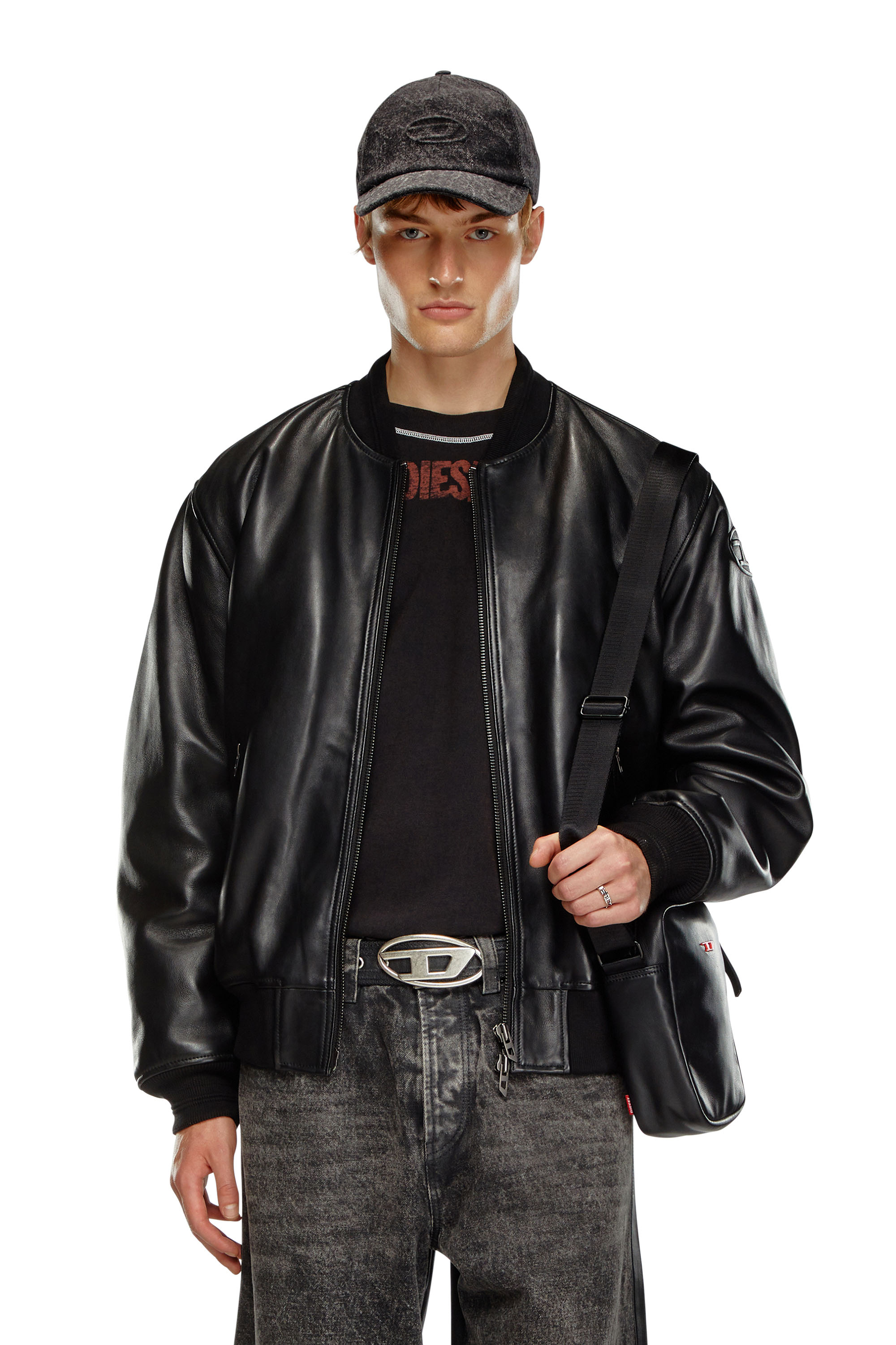 Diesel - L-KHAN, Veste bomber en cuir Homme in Noir - 1