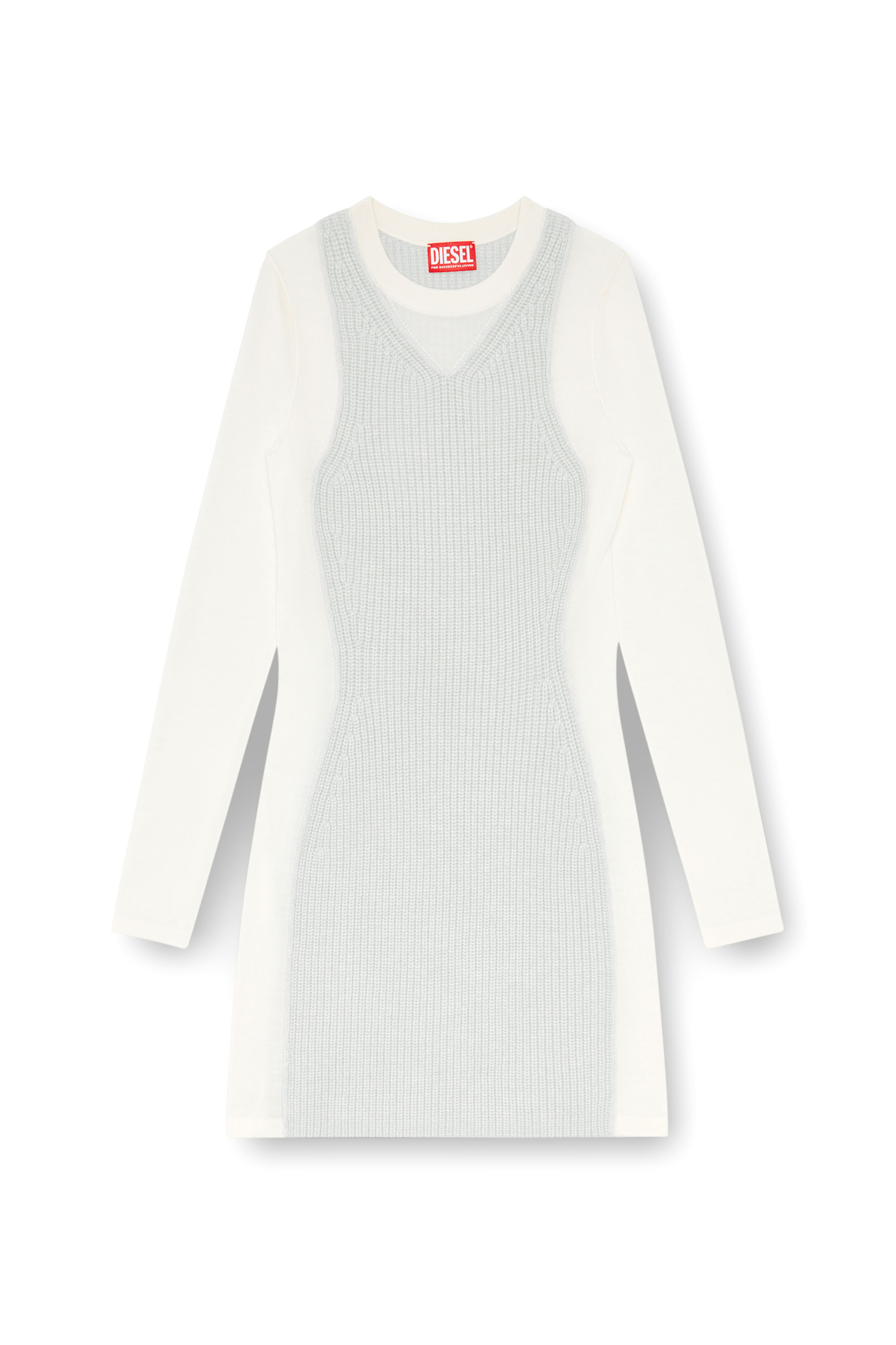 Diesel - M-ARENA, Femme Robe courte en maille à effet superposé in Blanc - Image 1