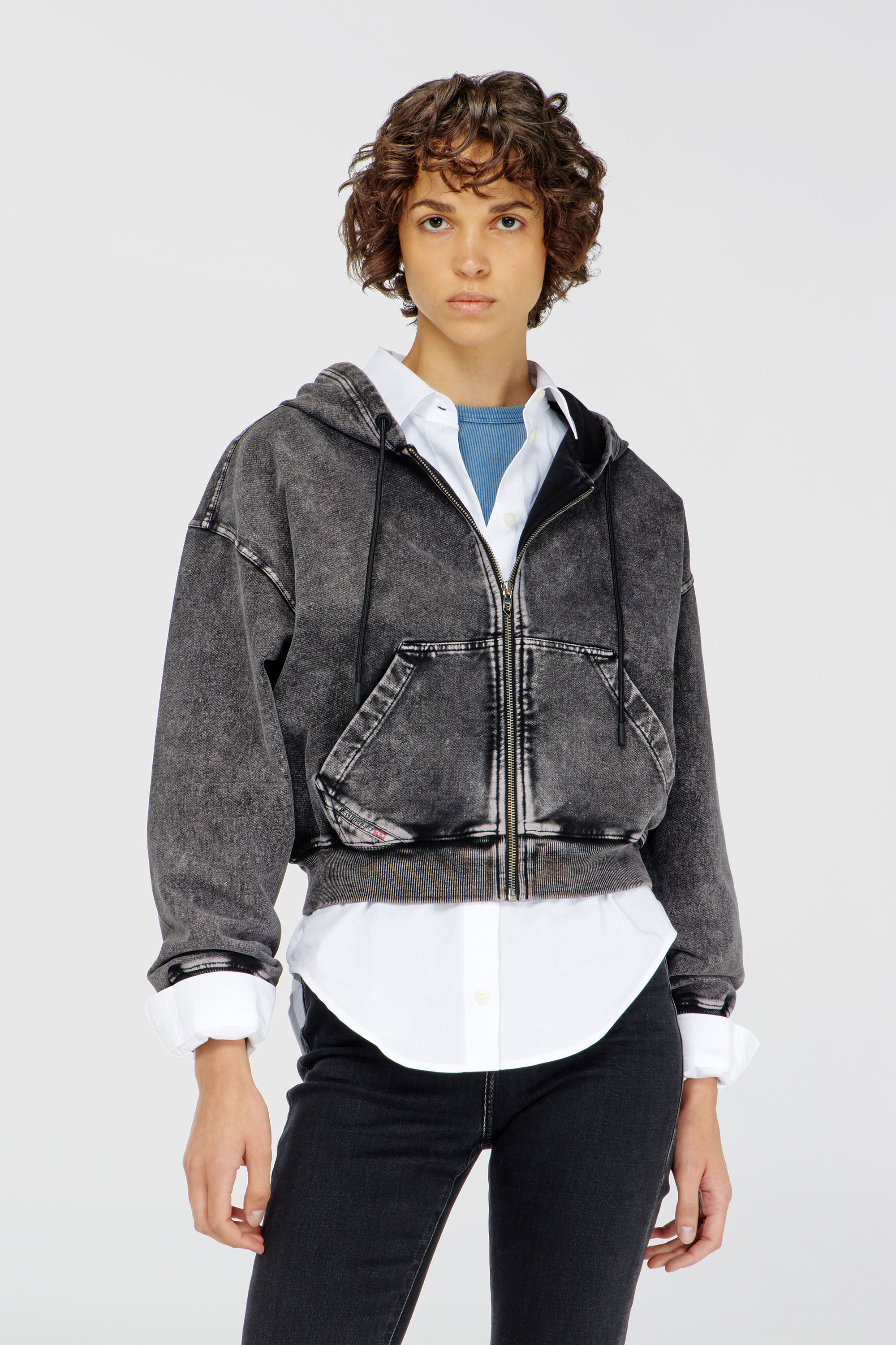 Diesel - F-ELYCY-AA2, Sweat &agrave; capuche effet denim Femme in Gris - 1
