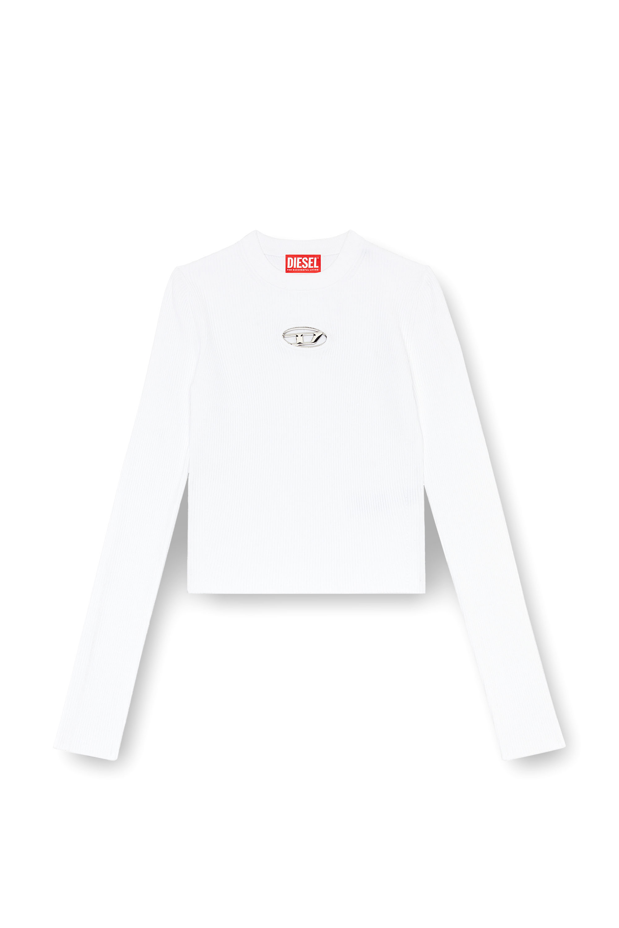 Diesel - M-VALARI, Top en viscose mélangée côtelée avec Oval D Femme in Blanc - 2