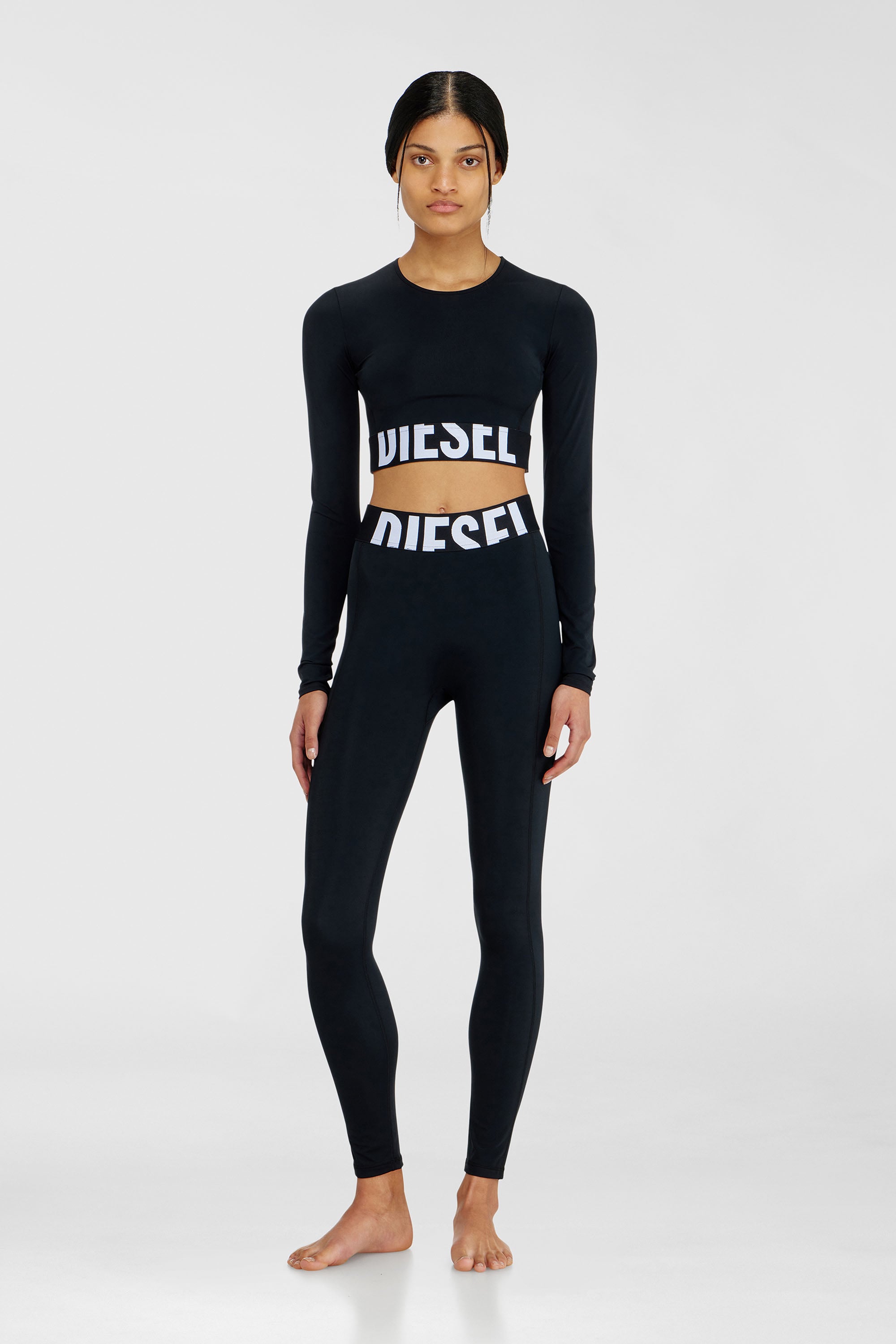 Diesel - ADELINE-D-POP, Leggings en microfibre avec logo tronqu&eacute; Femme in Noir - 2