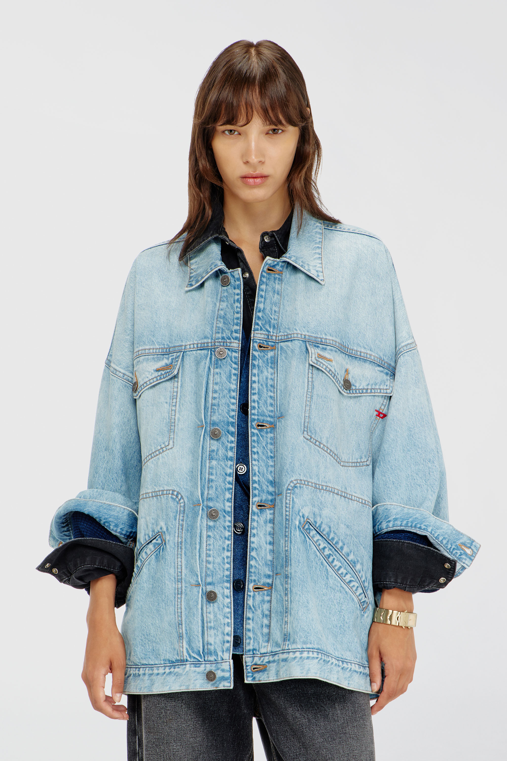 Diesel - DE-LIN, Veste workwear en denim oversized Femme in Bleu - 3