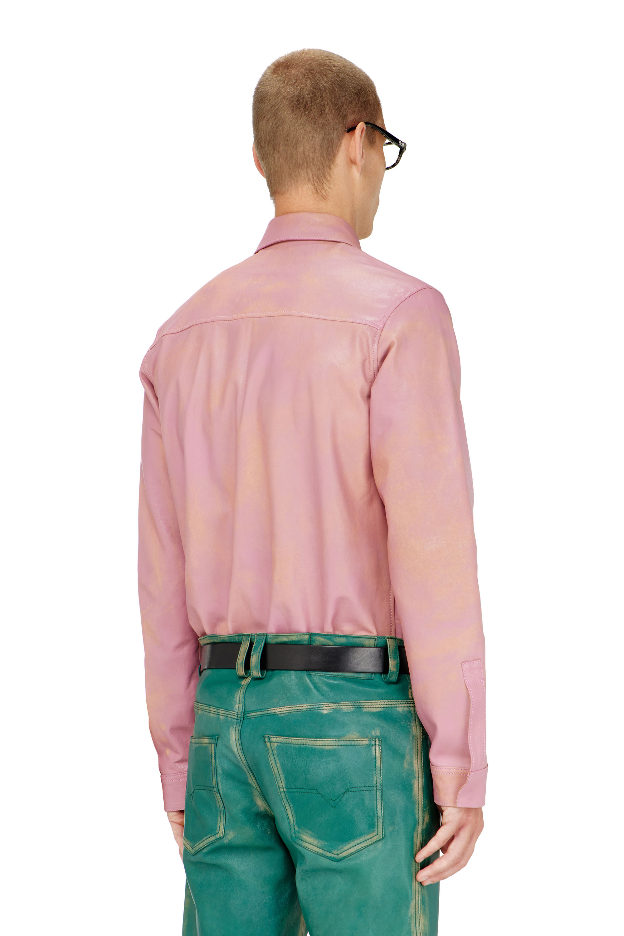 Diesel - S-CIRT, Chemise en cuir trait&eacute; Homme in Rose - 4